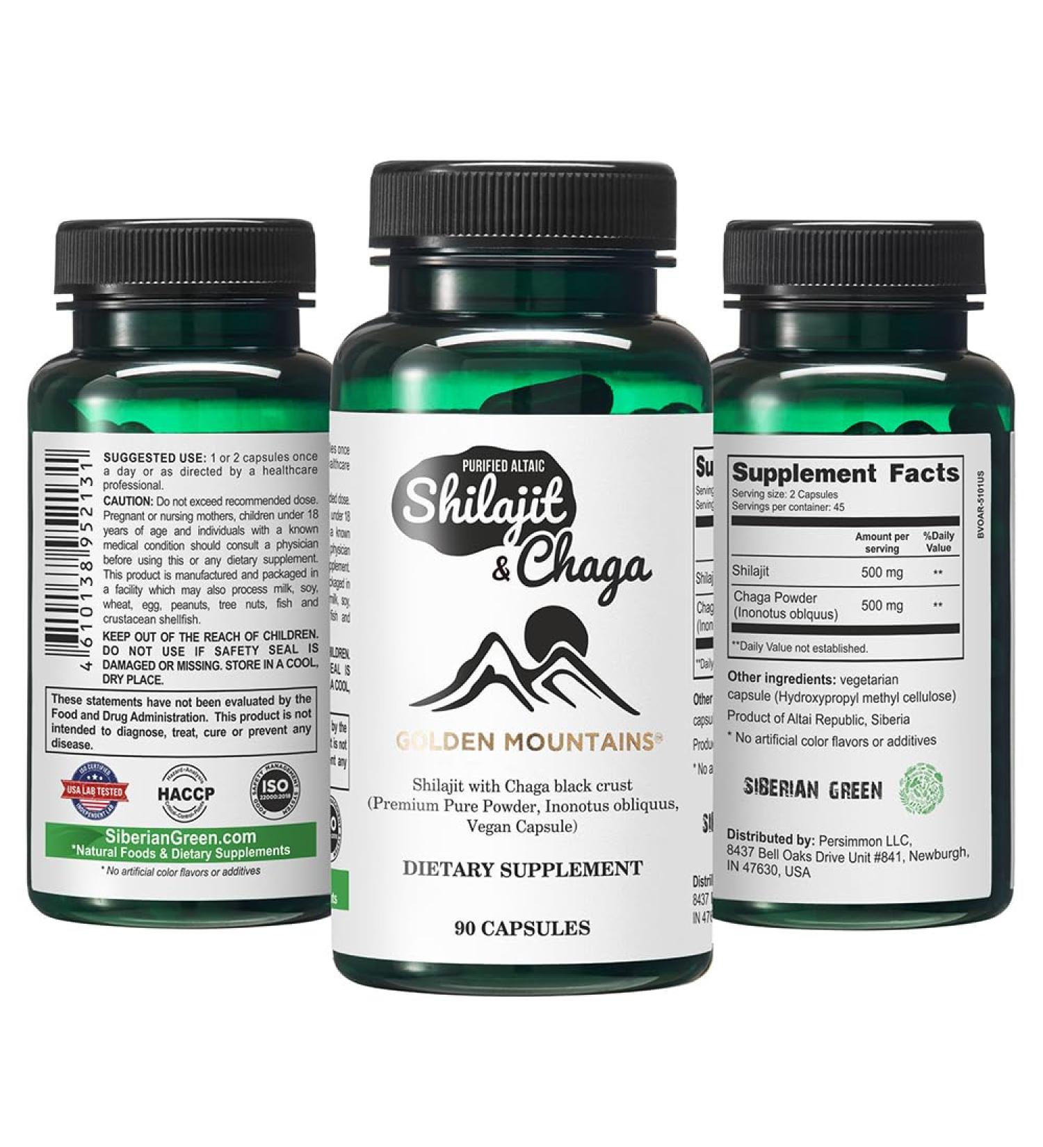 Golden Mountains Chaga Mushroom Supplements Shilajit Capsules 90 Count Natural Vegetarian Mushroom Capsules with Shilajit Chaga Powder Pure and Safe Mushroom Blend Promotes Energy Focus - Buy Online on GoSupps.com
