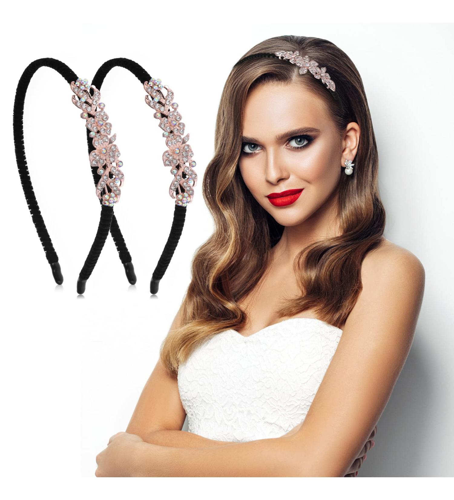 WLLHYF 1920s Crystal Rhinestone Flower Headbands 2 Pack - Sparkly Vintage Hairbands for Women - Fashion Jewelry Accessories for Wedding and Bride - Buy Online on GoSupps.com