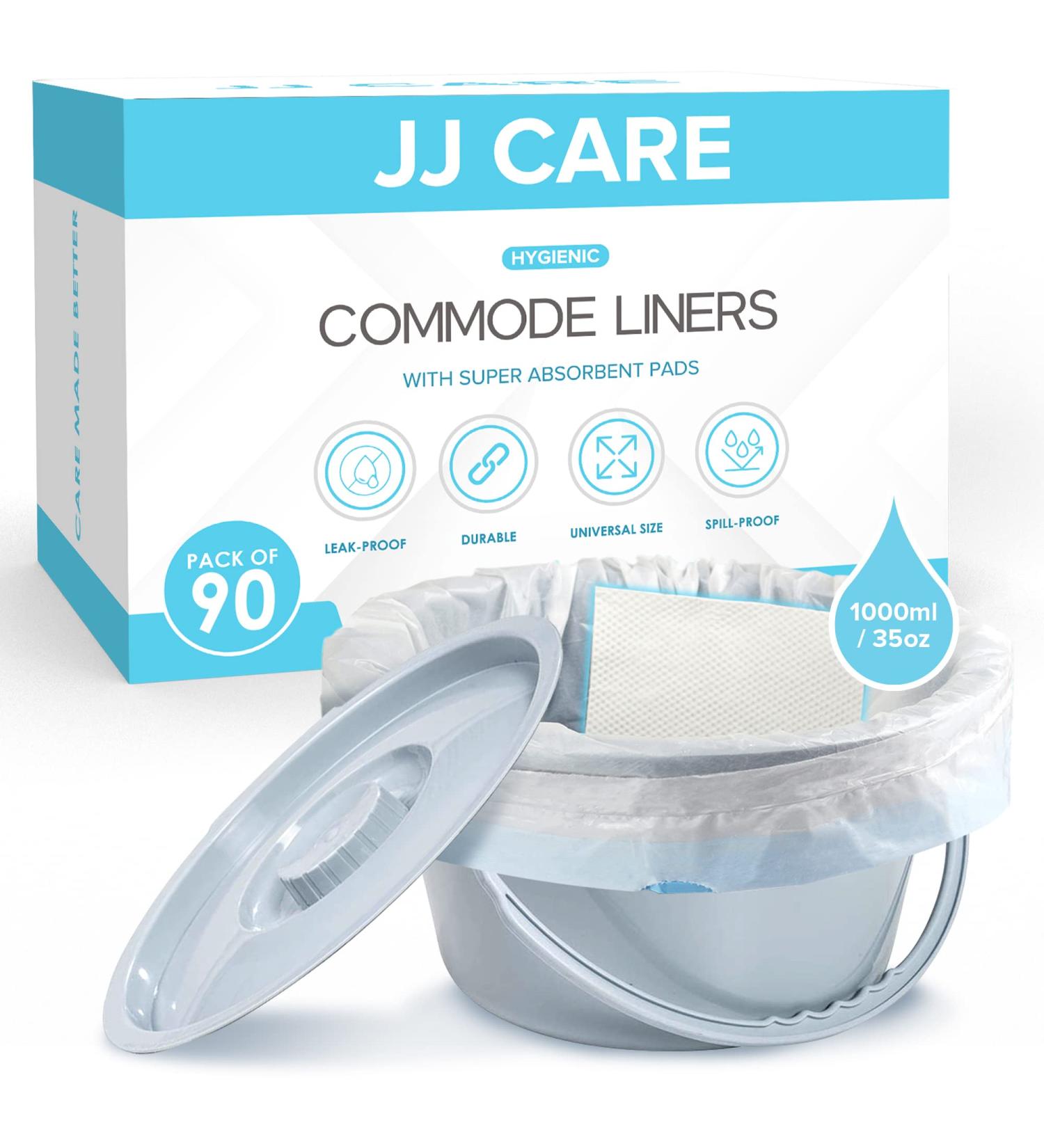 JJ CARE Commode Liners - Pack of 90 Disposable Bedside Toilet Chair Liners with Absorbent Pads - Buy Online on GoSupps.com