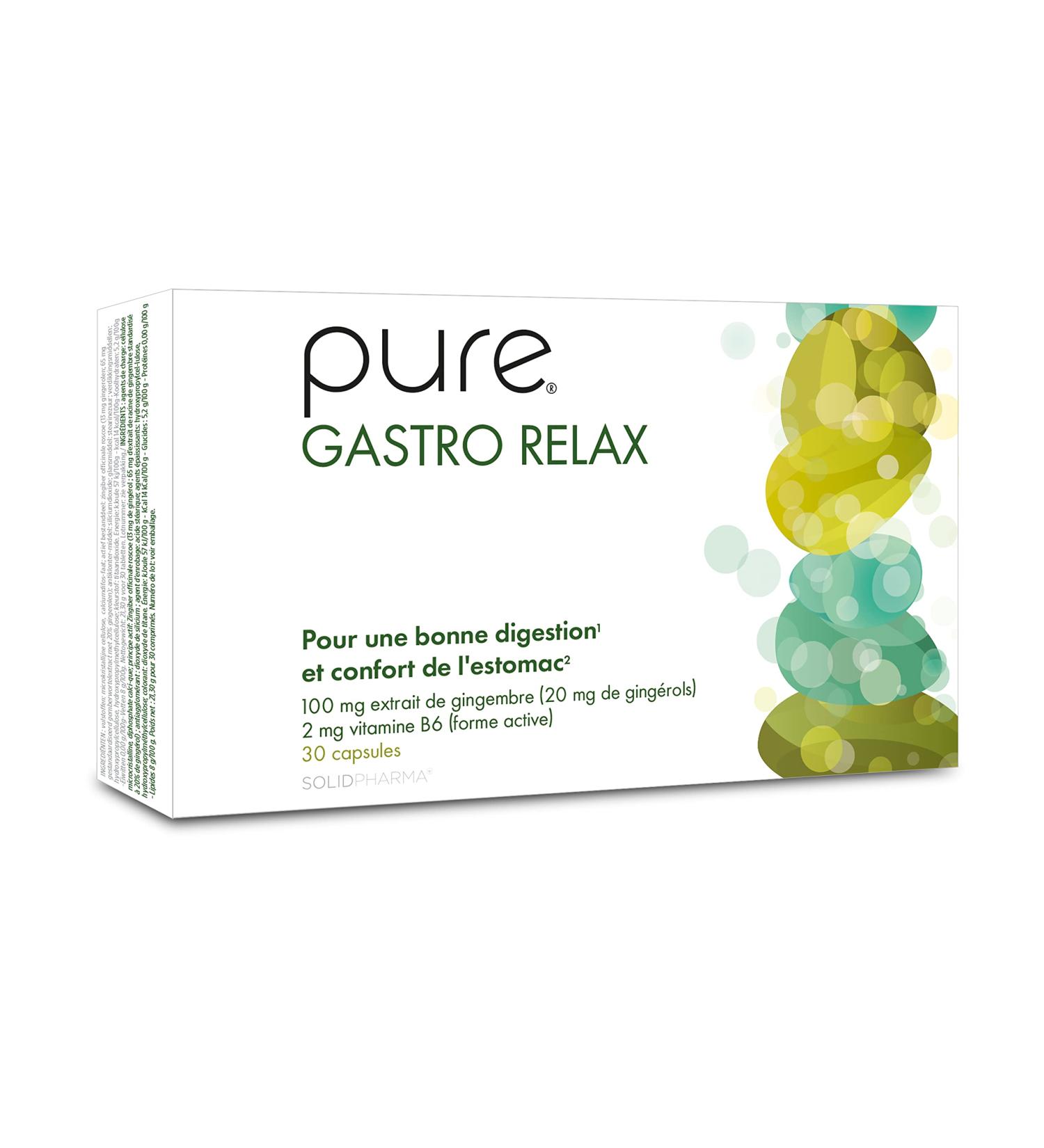 Pure Gastro Relax – 30 Vegan Tablets Made of Ginger, for Hard Digestion and Bloating, Supplement for Stomach, Against Eructations