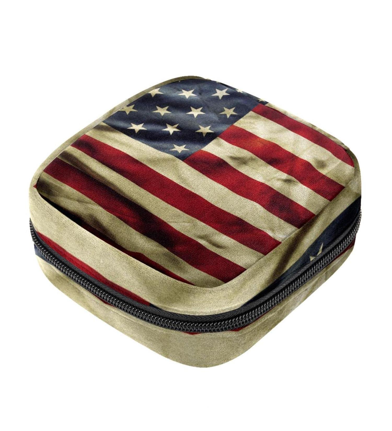 Menstruation Pad Bag with Zipper - American Flag Design | Women's Napkin & Tampon Storage | Stylish Bags for Girls - Buy Online on GoSupps.com