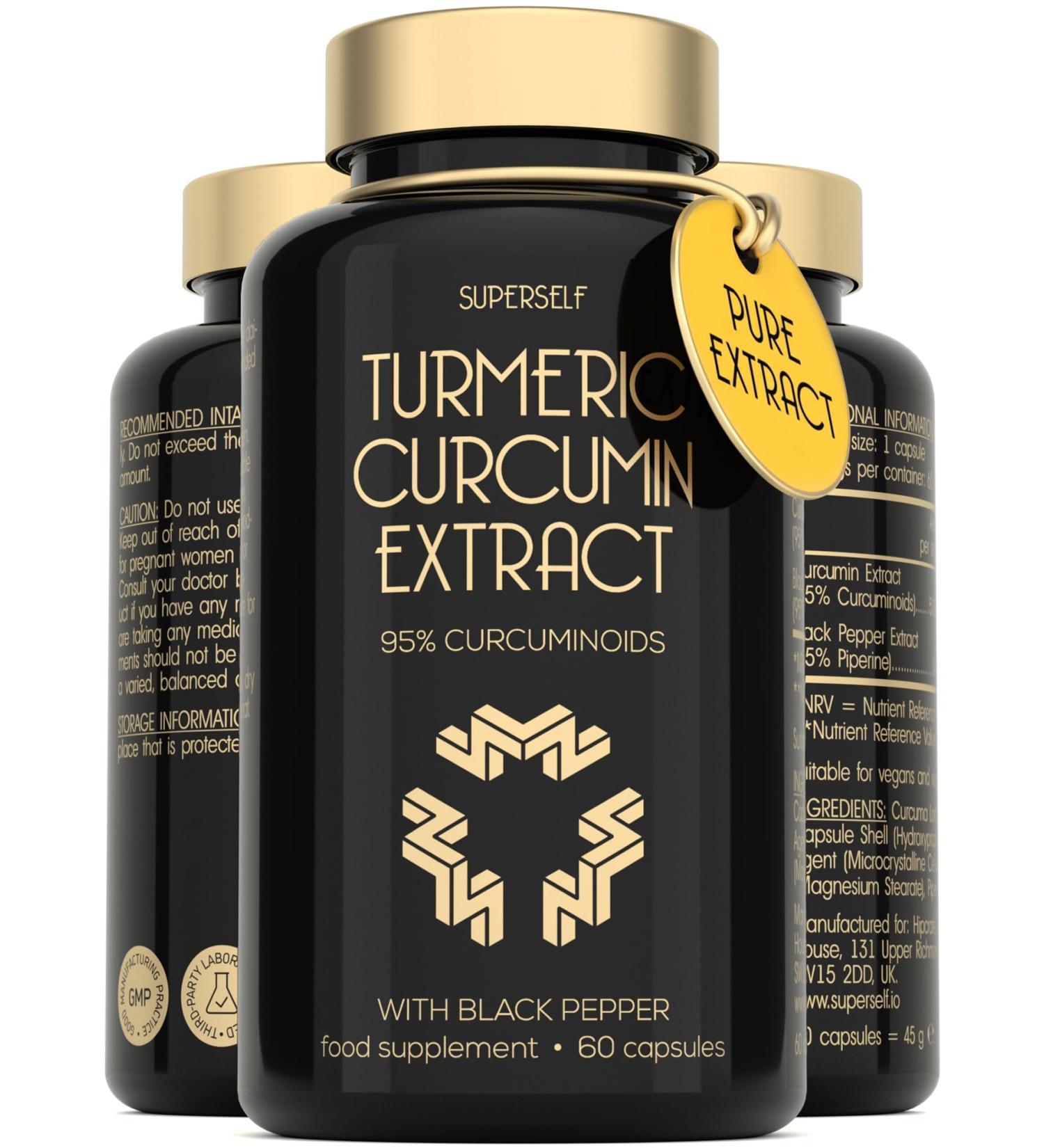 Turmeric Curcumin Capsules High Strength with Black Pepper - Pure Curcumin Extract with 95% Curcuminoids - 60 Tablets One a Day 500mg - Premium Turmeric Herbal Supplements - Enhanced Absorption - Buy Online on GoSupps.com