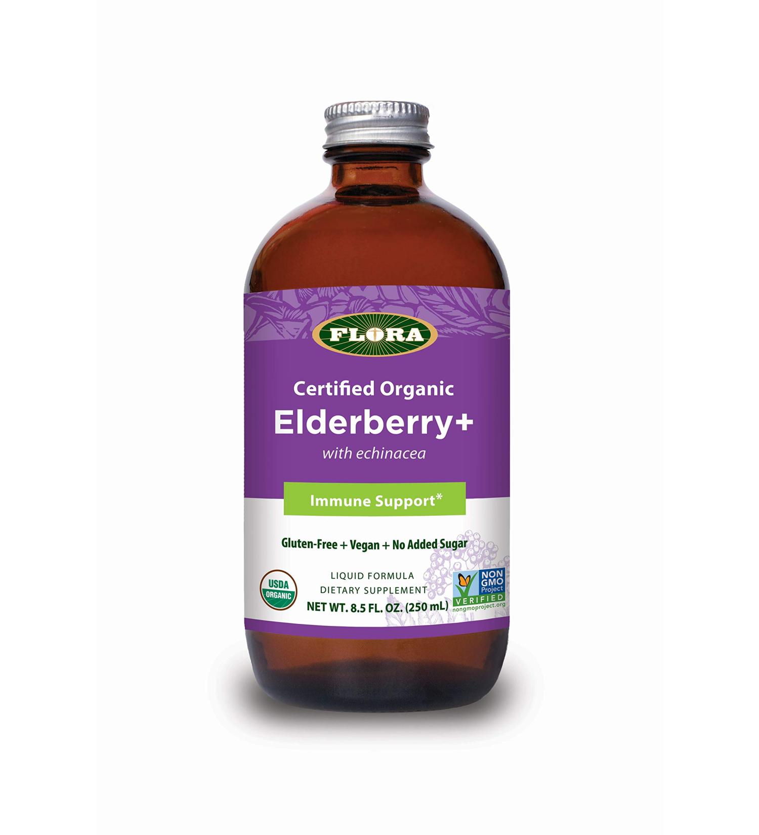Flora Organic Elderberry & Echinacea Immune Support - 8.5 fl oz (250 ml) - Buy Online on GoSupps.com