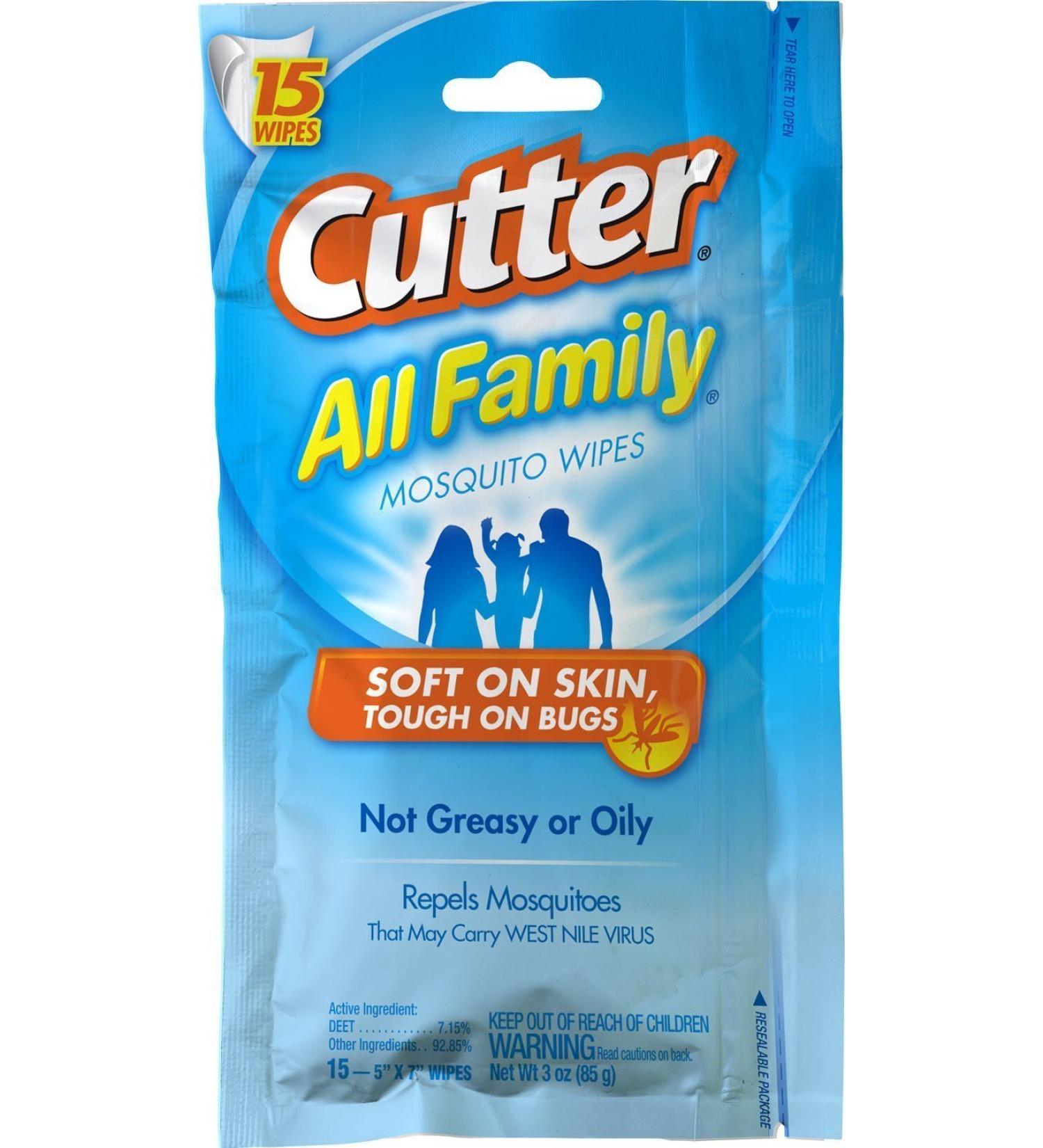 Cutter All Family Mosquito Repellent Wipes, 15 Wipes, (Pack of 3)