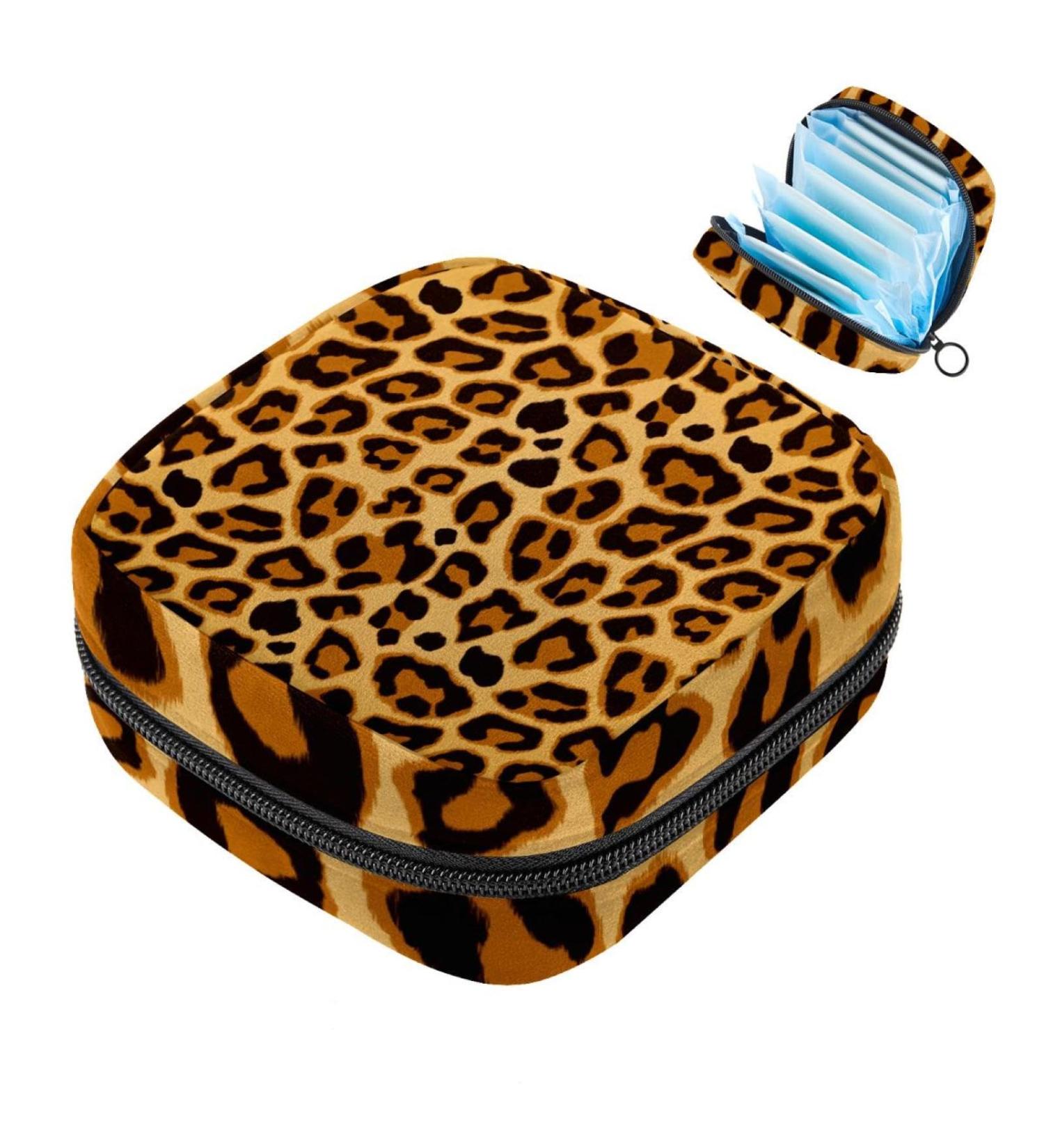 Javenproeqt Portable Women's Binding Bags - Menstrual Cup Pocket & Pads for Teen Girls | Brown Leopard Pattern - Buy Online on GoSupps.com