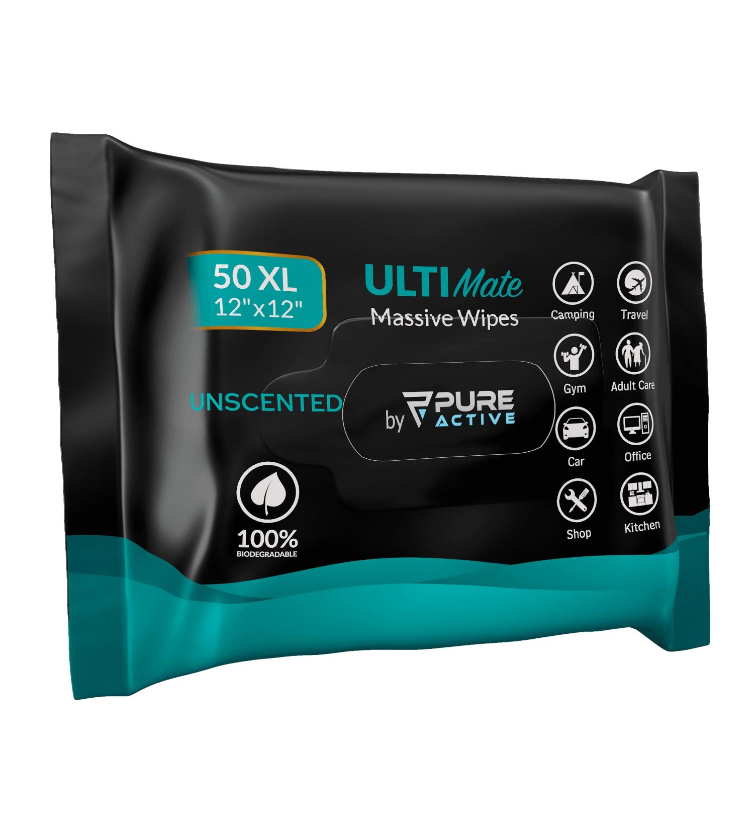 Biodegradable XXL Body Wipes for Adults - 50 Large 12x12 Shower Wipes for Camping, Gym, and Travel - Body and Face Cleansing Wipes for Men and Women - Buy Online on GoSupps.com