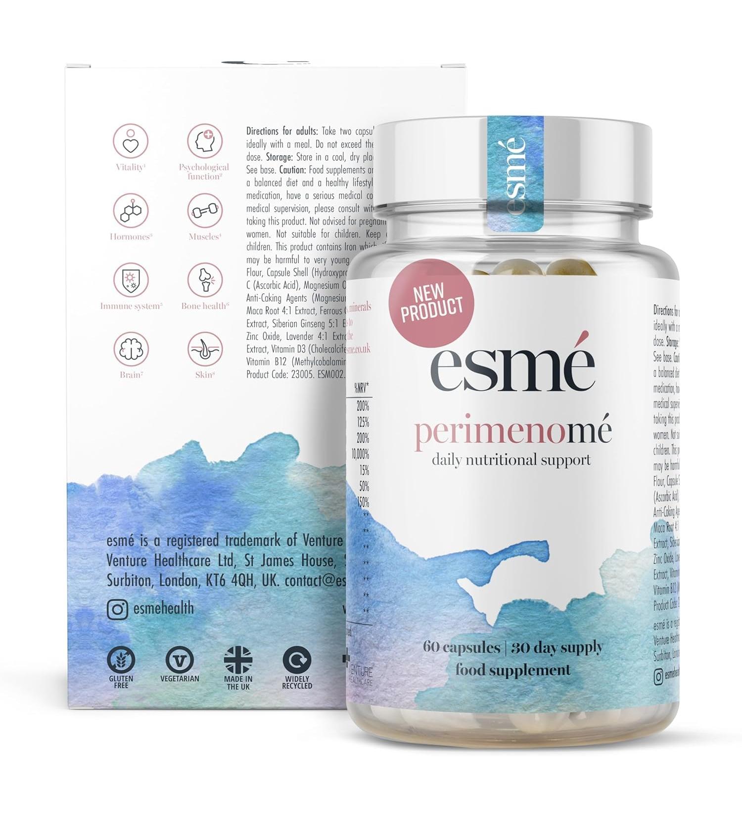 Menopause Supplements esm perimenom Perimenopause Supplements 1 Month Supply - Daily Support for The Early Stage of Menopause 60 Capsules - Includes Ashwagandha Vitamins and Red Clover (2)