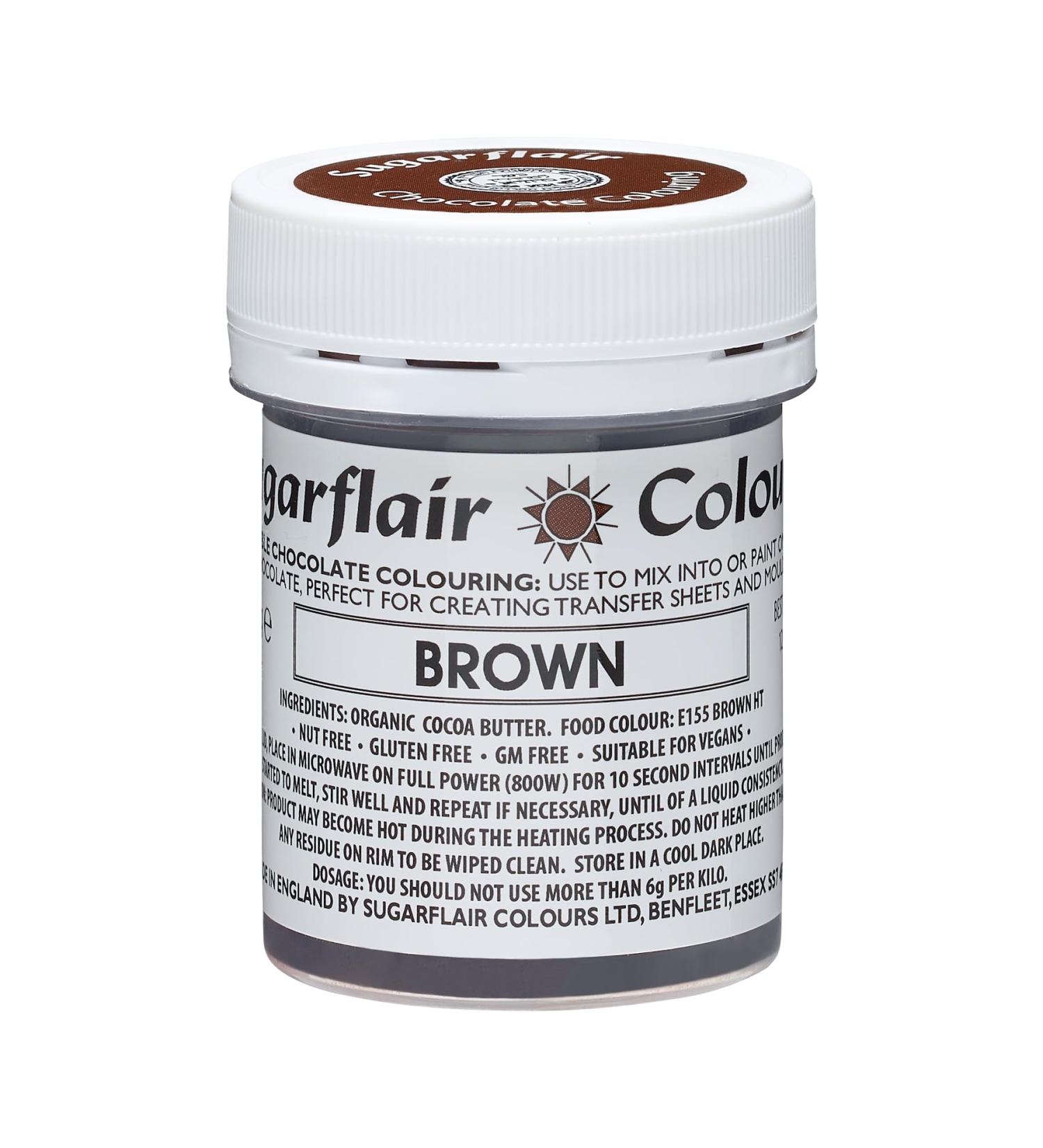 Sugarflair Brown Chocolate Colouring - Coloured Cocoa Butter for Adding Colour to Chocolate or Painting Directly Onto Chocolate Transfer Sheets or Moulds - 35g
