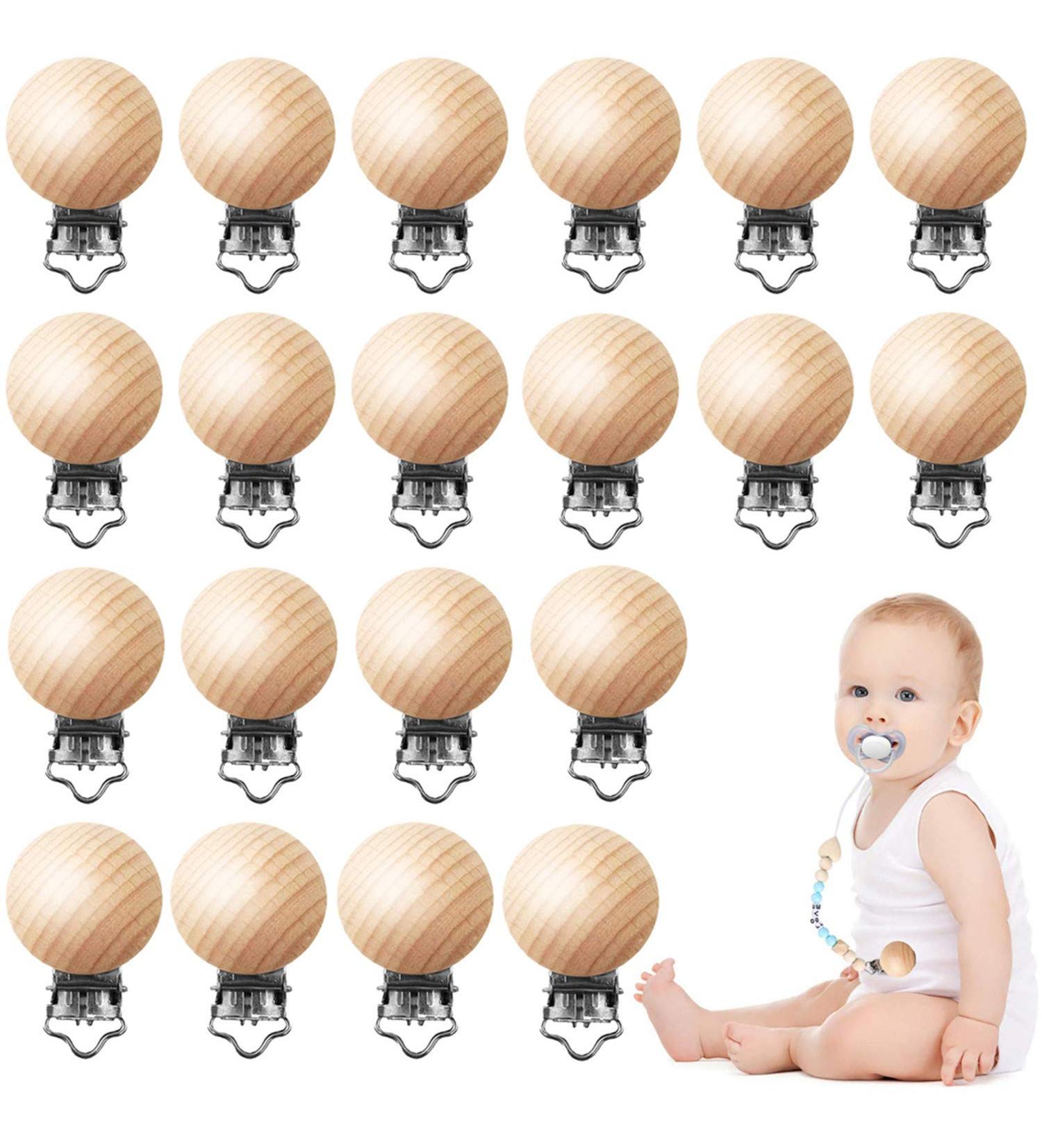 24-Piece Natural Beech Wood Pacifier Clips Teething Toy DIY Holder Accessories - Buy Online on GoSupps.com