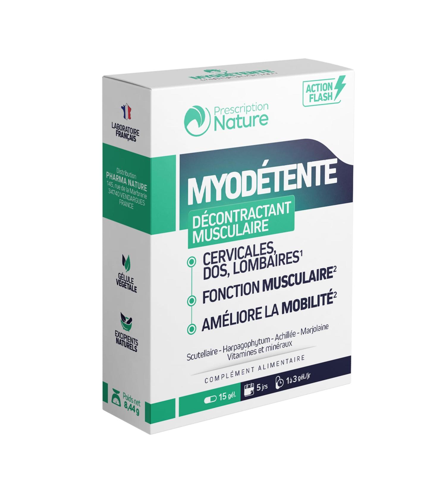 Prescription Nature - MYODETENTE - Herbal and Vitamin Supplement (B1 B6) - Potassium Magnesium and L-Theanine - Made in France - 15 Capsules - Buy Online on GoSupps.com
