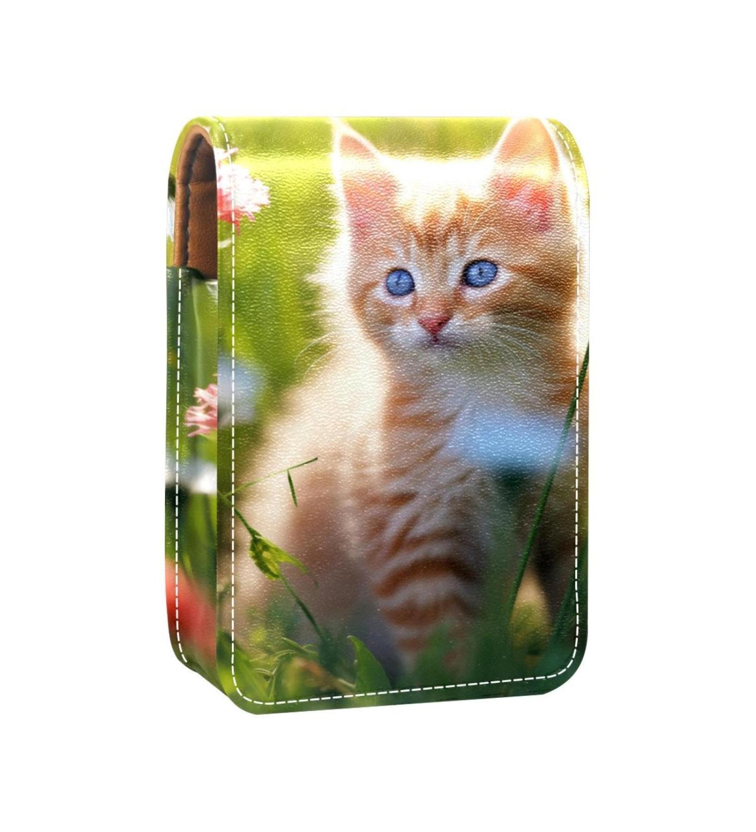 Buy Cute Leather Lipstick Case with Mirror - Mini Organizer for Lip Gloss & Lipstick - Kitty & Floral Design - Buy Online on GoSupps.com
