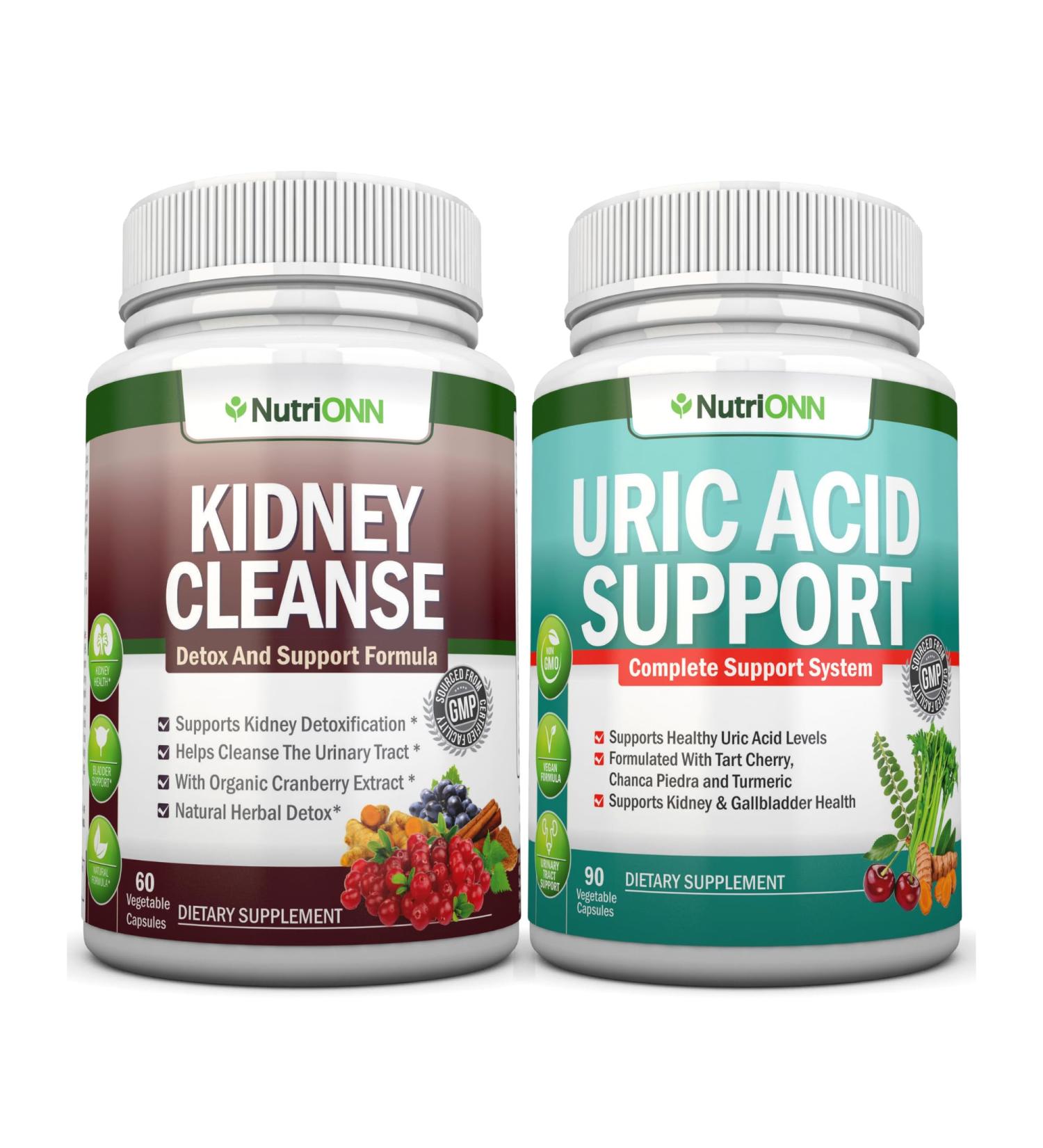 NutriONN Kidney Cleanse Capsules & Uric Acid Support Capsules Combo - Targeted Support for Healthy Uric Acid Levels - Buy Online on GoSupps.com
