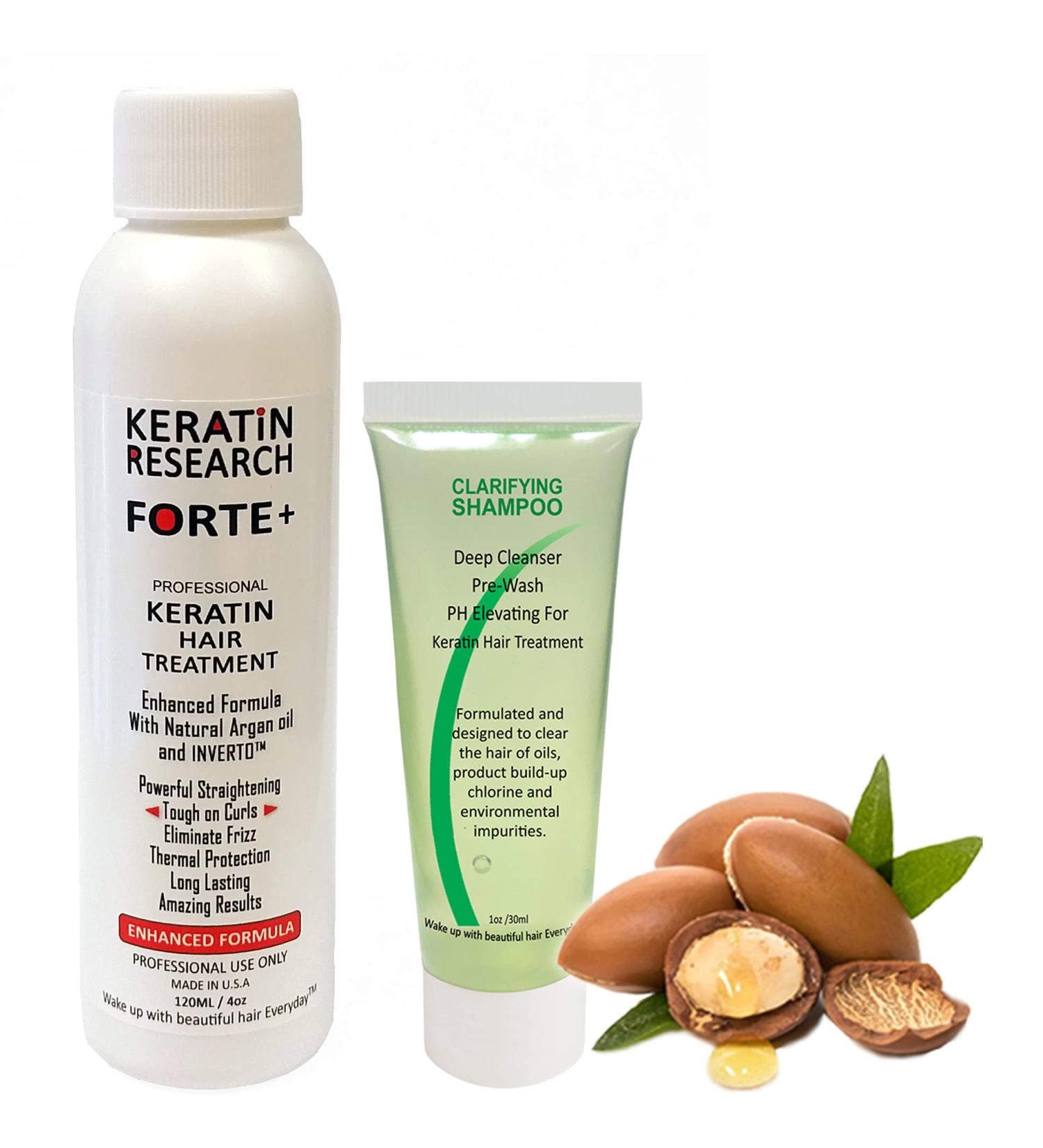 Keratin Forte Brazilian Hair Blowout Treatment Kit 120ml with Clarifying Shampoo - Enhanced Formula for Curly Hair with Moroccan Argan Oil - 2 Piece Set - Buy Online on GoSupps.com