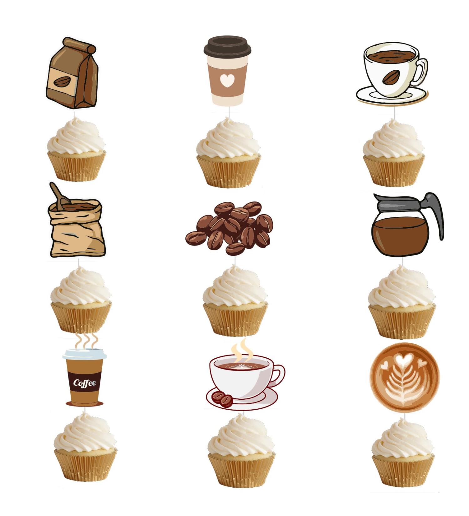 36pcs Coffee Happy Birthday Cupcake Toppers Drink Food Kitchen Theme Cupcake Dessert Muffin Food Cake Picks Baby Shower Boys Girls Happy Birthday Party Supplies - Buy Online on GoSupps.com