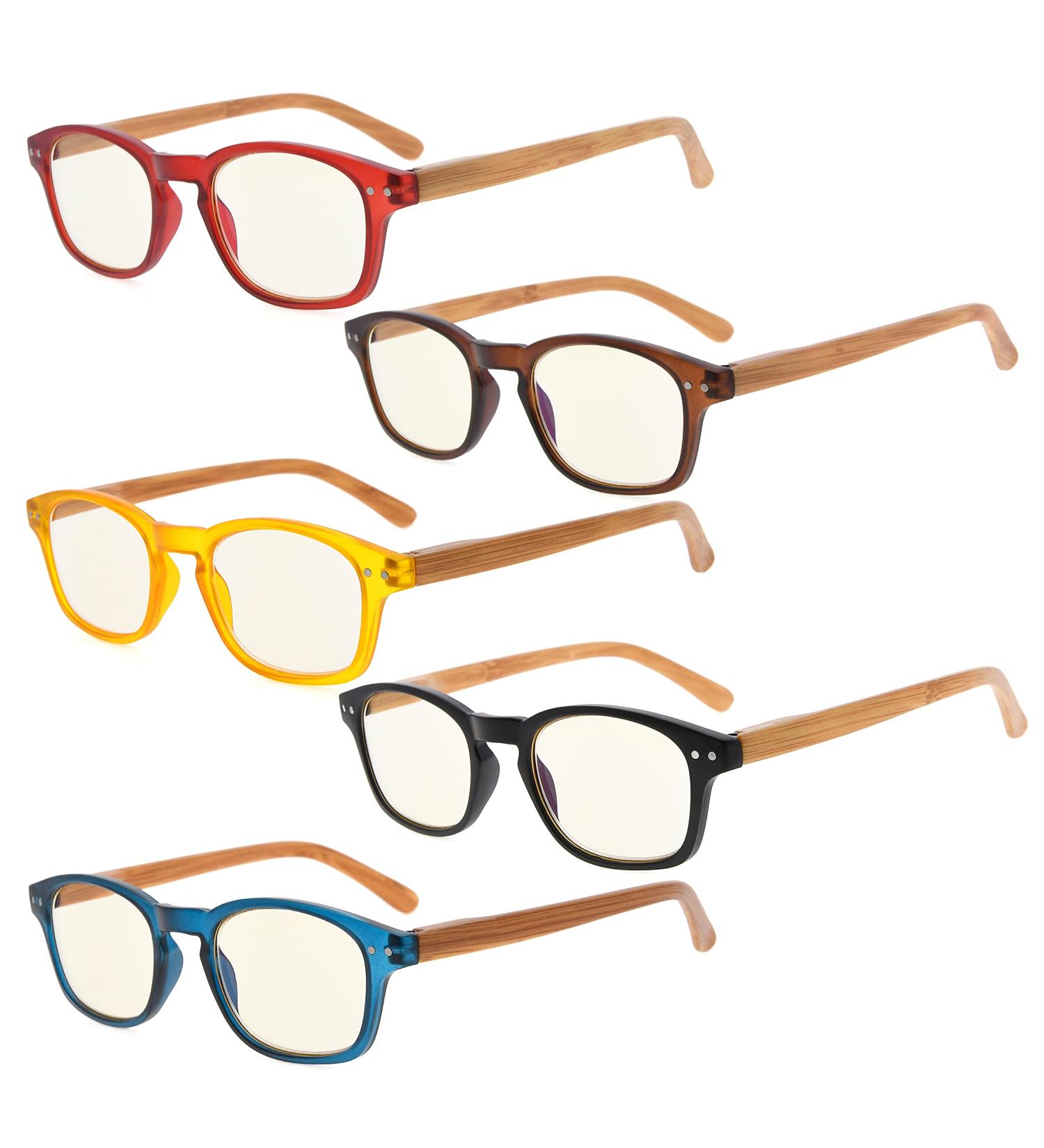Eyekepper 5 Pack Bamboo Wood Blue Light Blocking Readers with Orange Tinted Lenses +2.00 Strength - Computer Reading Glasses (5 Pairs) - Buy Online on GoSupps.com