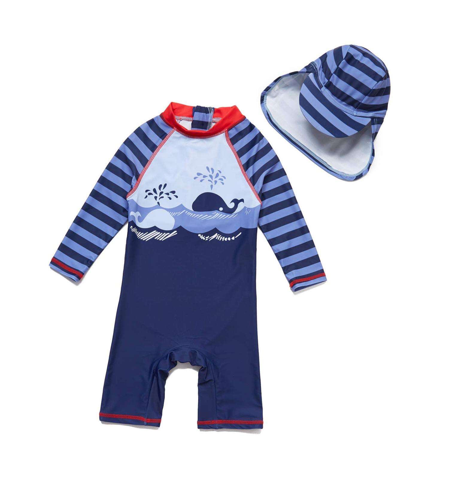 BONVERANO Baby Boys Swimsuit UPF 50+ Long-Sleeve Whale One Piece - Size 3 (3-6 Months) - Buy Online on GoSupps.com