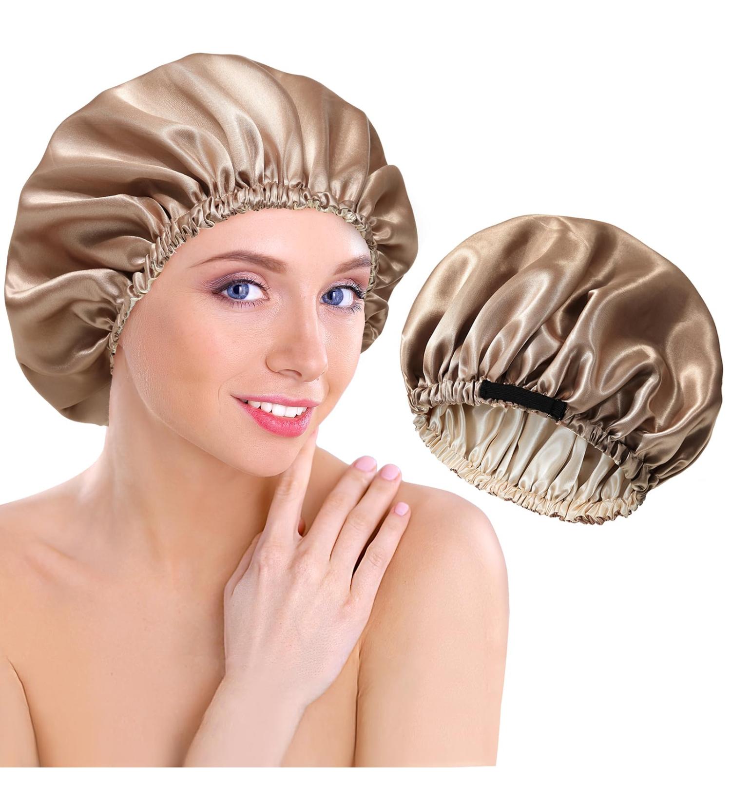 Welrog Adjustable Satin Hair Hood for Women - Reversible Silk Bonnet Sleep Cap in Coffee & Khaki | Perfect for Nighttime Hair Protection - Buy Online on GoSupps.com
