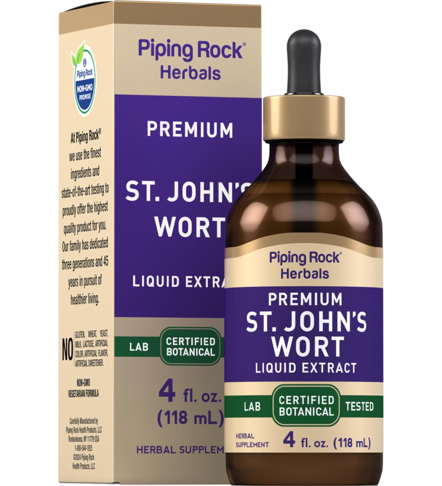 Piping Rock St John's Wort Supplement | 4 Fl Oz | Liquid Herbal Extract | Vegetarian Alcohol Sugar Free | Non-GMO Gluten Free - Buy Online on GoSupps.com