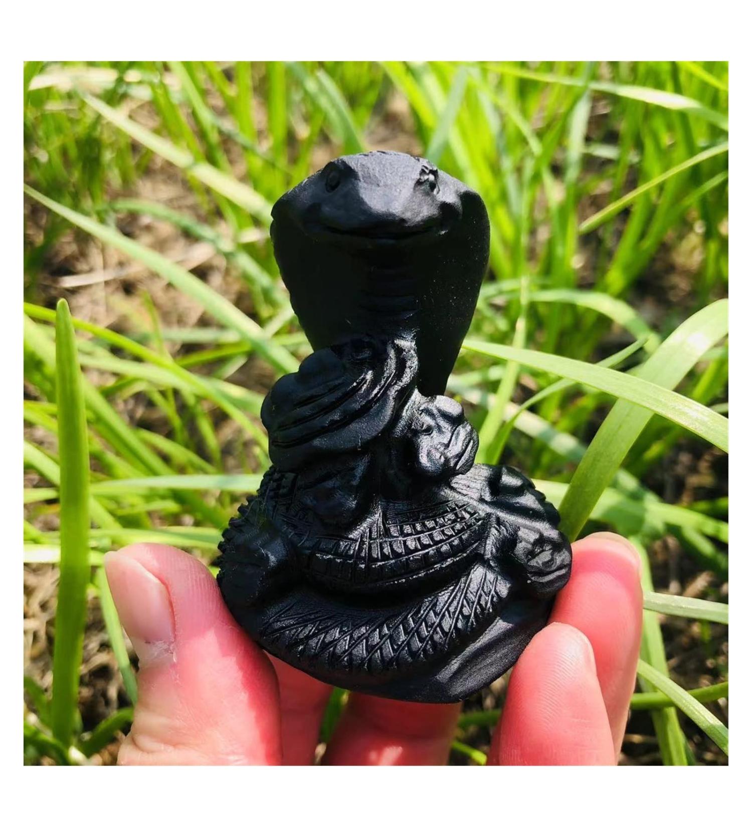 Natural Crystal Rough Hand Carved Black Obsidian Quartz Crystal Animal Cobra Natural Gemstone Snake Stone 60MM-70MM Home Decoration Chakra Reiki Balancing - Buy Online on GoSupps.com