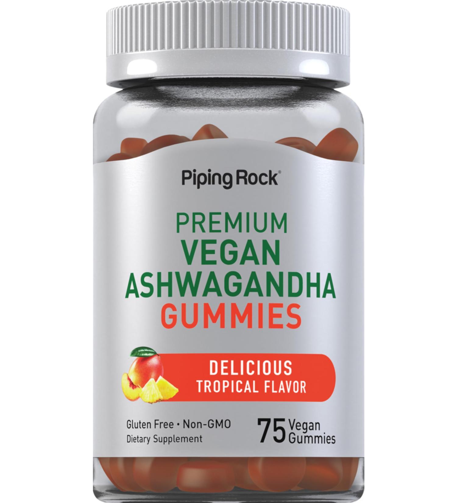 Piping Rock Ashwagandha Gummies Supplement | 75 Count | for Women and Men | Tropical Flavor | Vegan Formula | Non-GMO Gluten Free - Buy Online on GoSupps.com