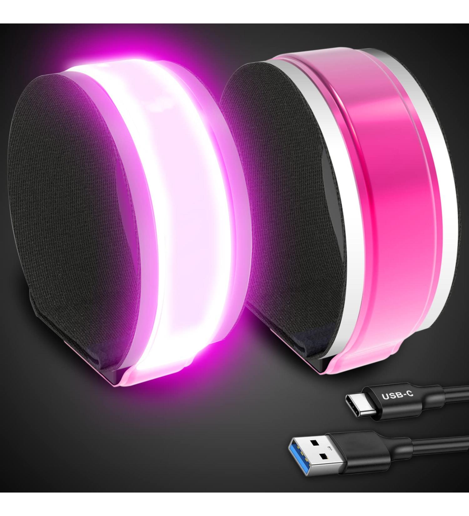 PEAKFIRE 2 Pack USB-C Rechargeable Safety Lights for Runners 360 Reflective LED Bracelets Armbands Reflectors for Walking at Night Pink(2 Pack) - Buy Online on GoSupps.com