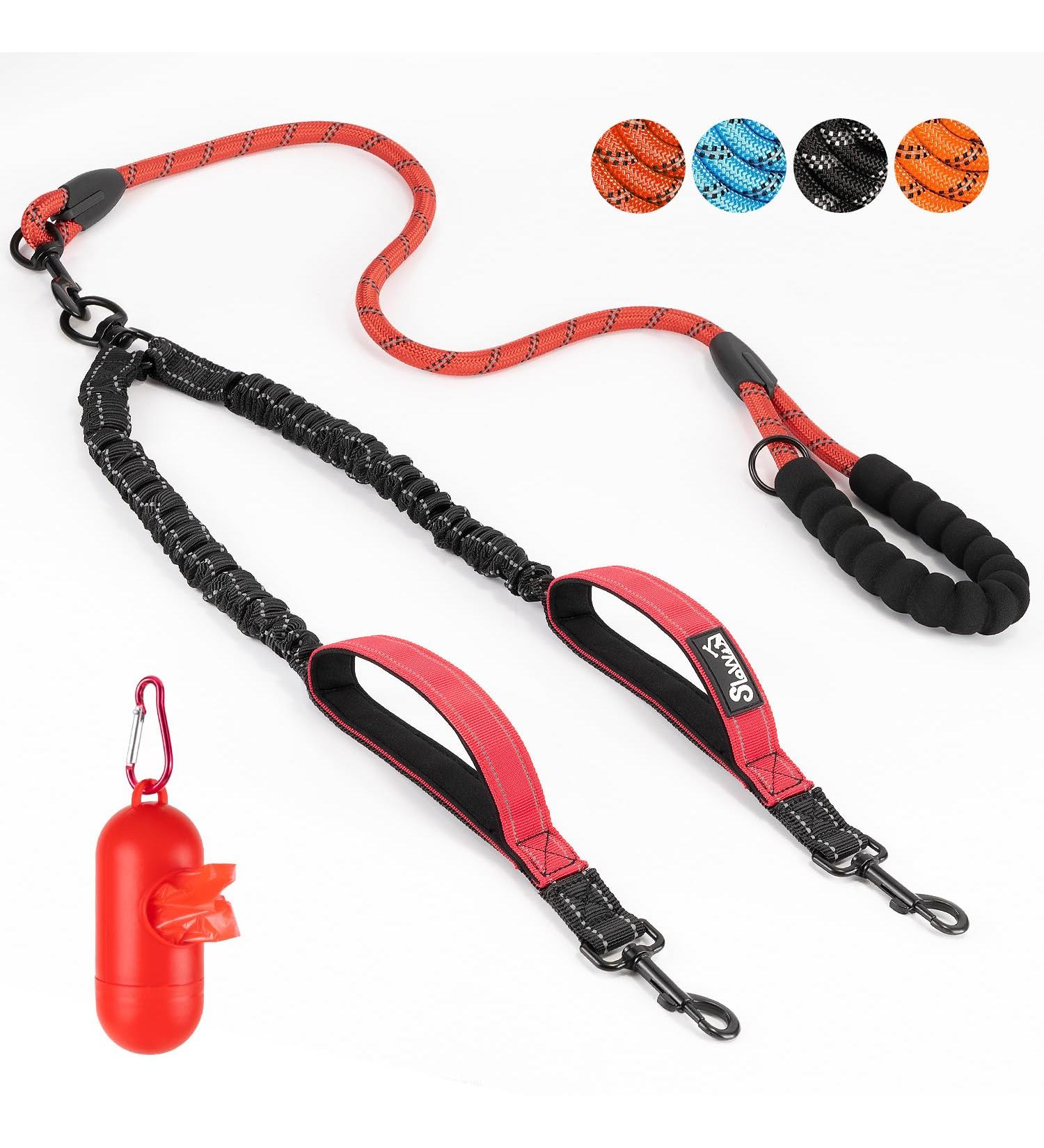 Slowton Double Linen Dog Leash - 360 Rotatable Reflective Shock-Damping for Small & Medium Dogs (3-16kg) Two Padded Handles Comfortable Training Leash in Red - Buy Online on GoSupps.com