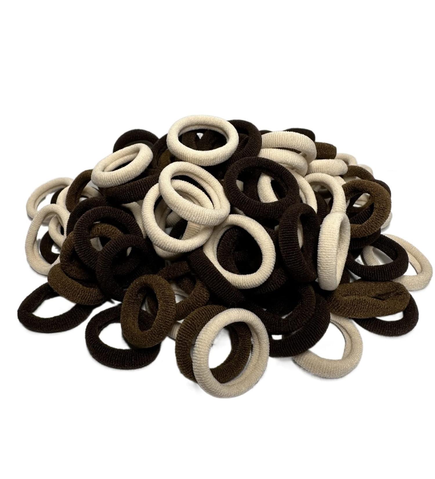 Cotton Seamless Hair Ties for Girls & Women - 100Pcs Coffee Brown Elastic Bands for Ponytails & Kids Hair Accessories - Buy Online on GoSupps.com