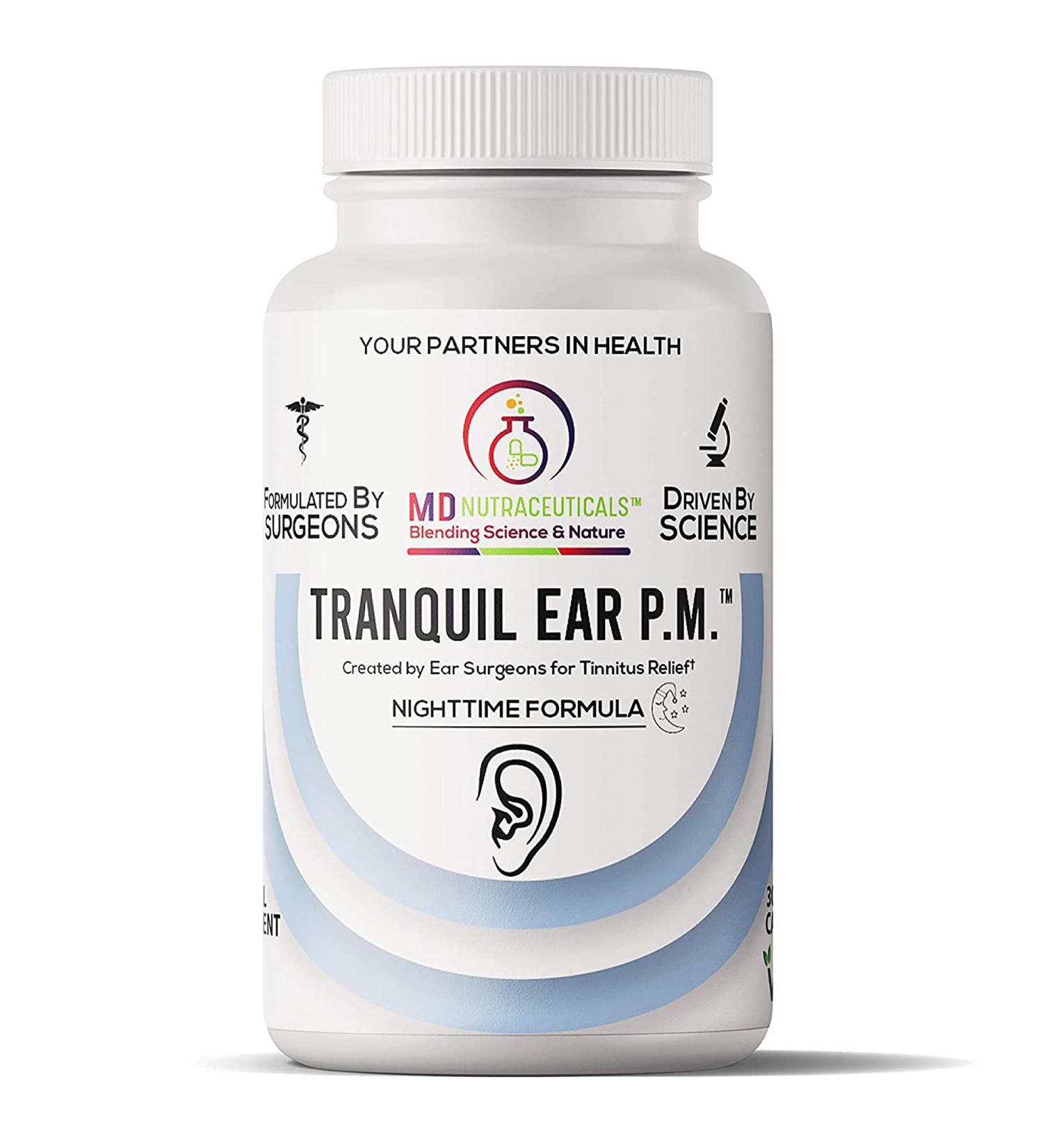 Tranquil Ear PM: Tinnitus Relief Supplement by Ear Surgeons - Nighttime Formula - All-Natural 30 Vegan Capsules - Buy Online on GoSupps.com