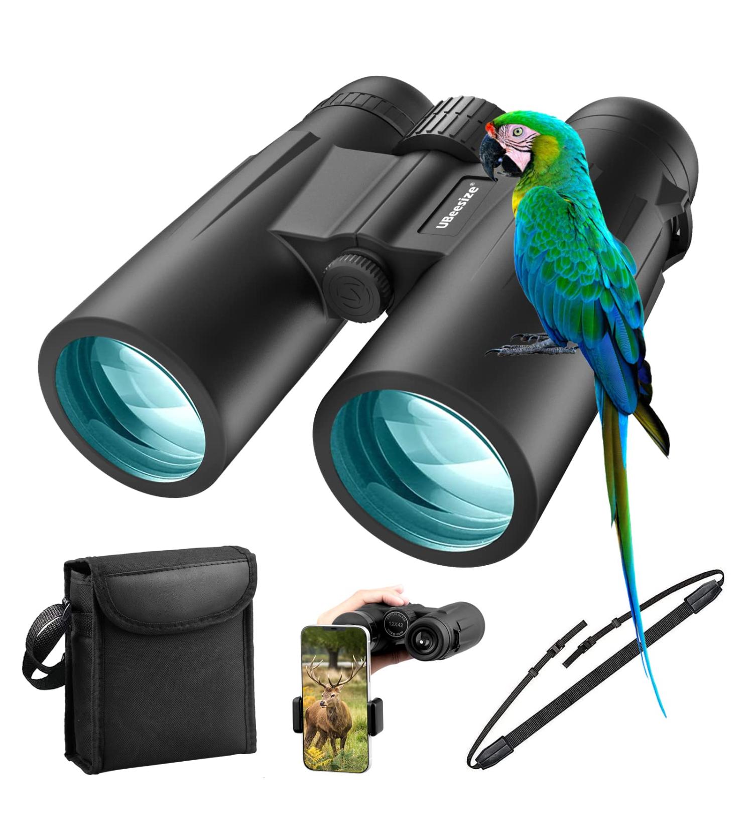 UBeesize 12x42 HD Binoculars with Phone Adapter - Waterproof and Professional Binoculars for Bird Watching, Hunting, Travel - Clear Low Light Vision - Buy Online on GoSupps.com