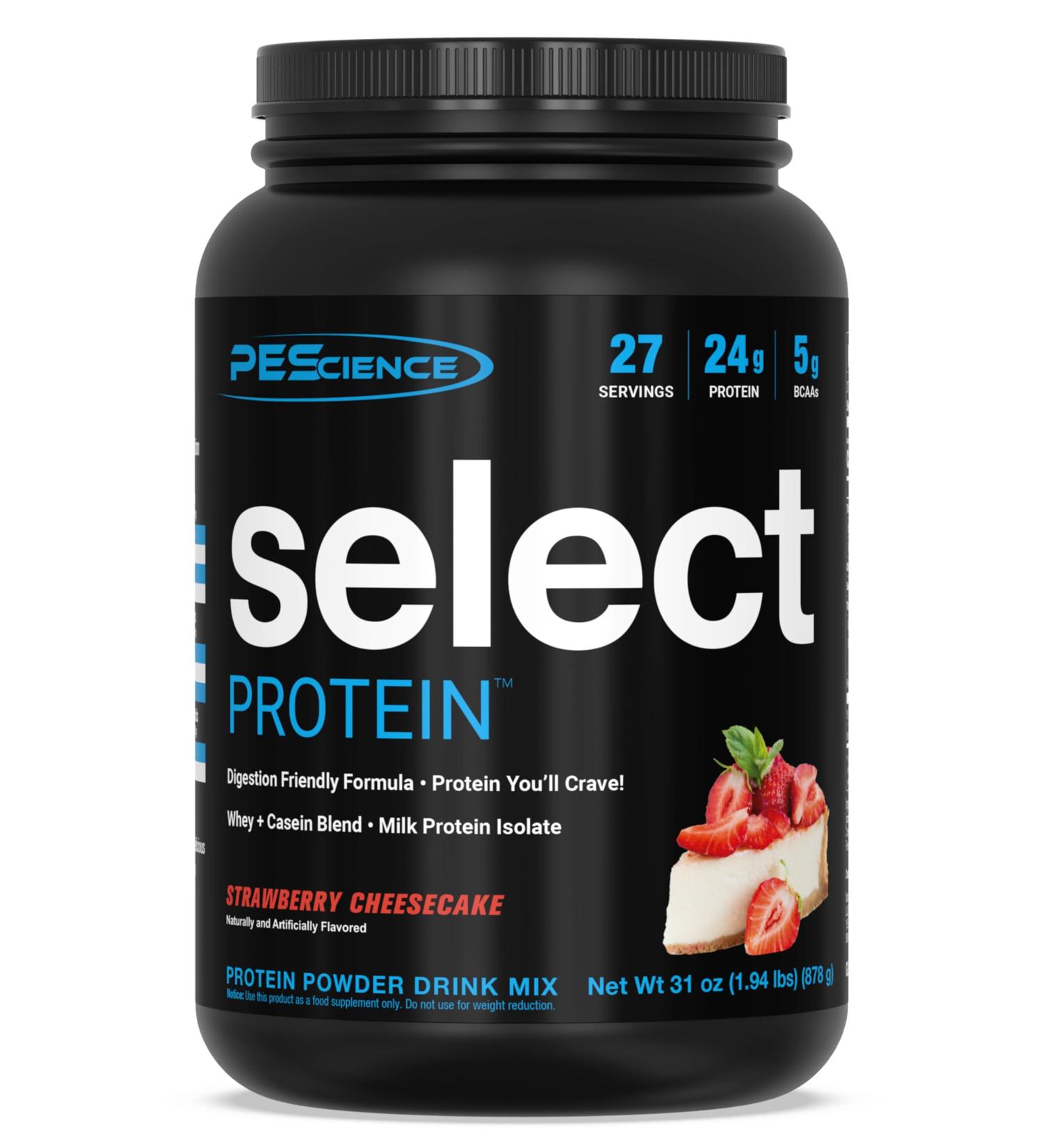 PEScience Select Protein Powder, Whey and Casein Blend, Gluten Free, Low Carb Protein Powder for Women and Men, Low Calorie, Keto Friendly - Strawberry Cheesecake, 27 Servings - Buy Online on GoSupps.com