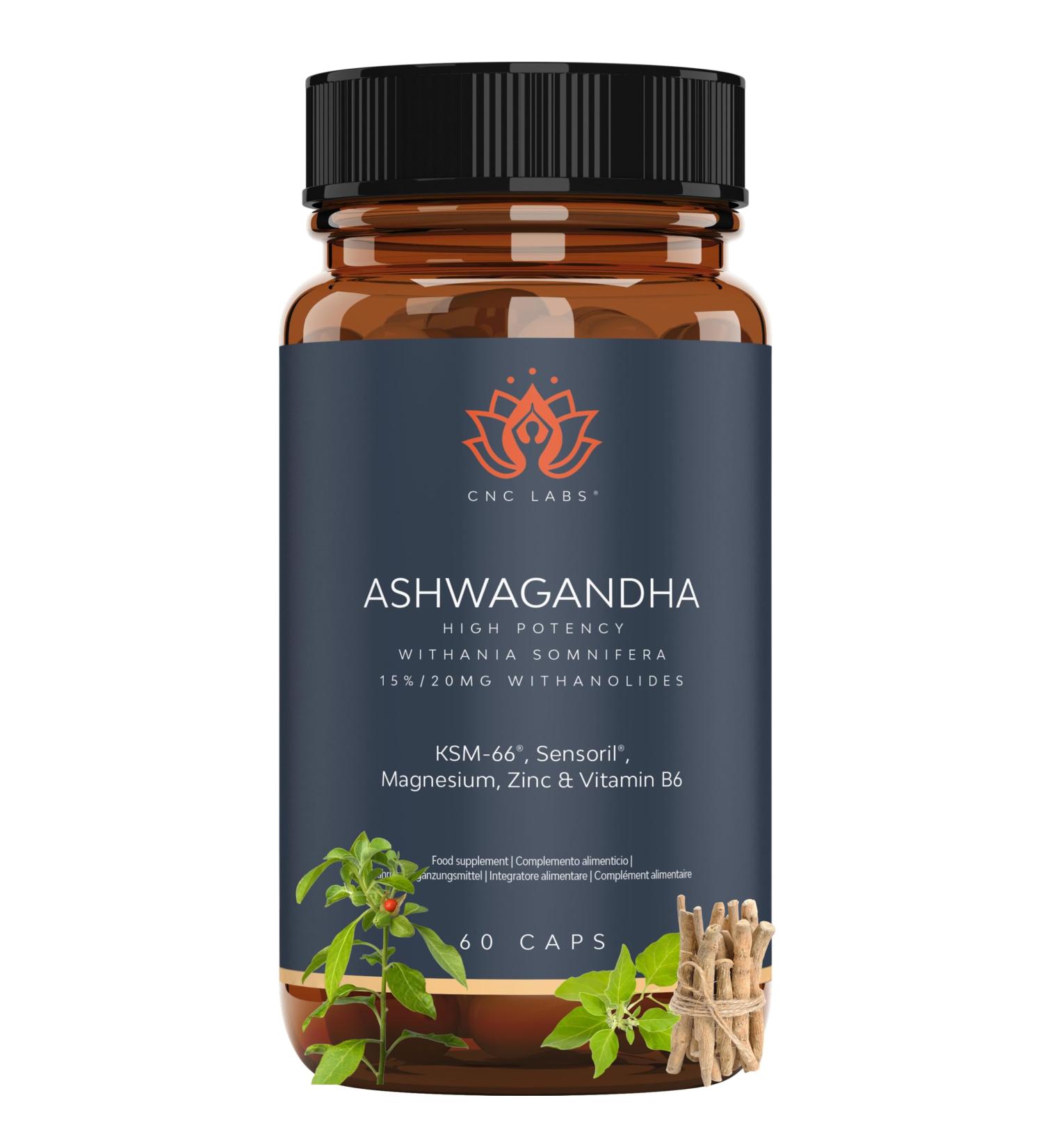 Ashwagandha Very High Potency Adaptogen and Nootropic with KSM-66 + Sensoril (15-20% Withanolides) Deep Sleep Wellness Energy Concentration 2 Months Combination of 2 Powerful Ashwagandhas