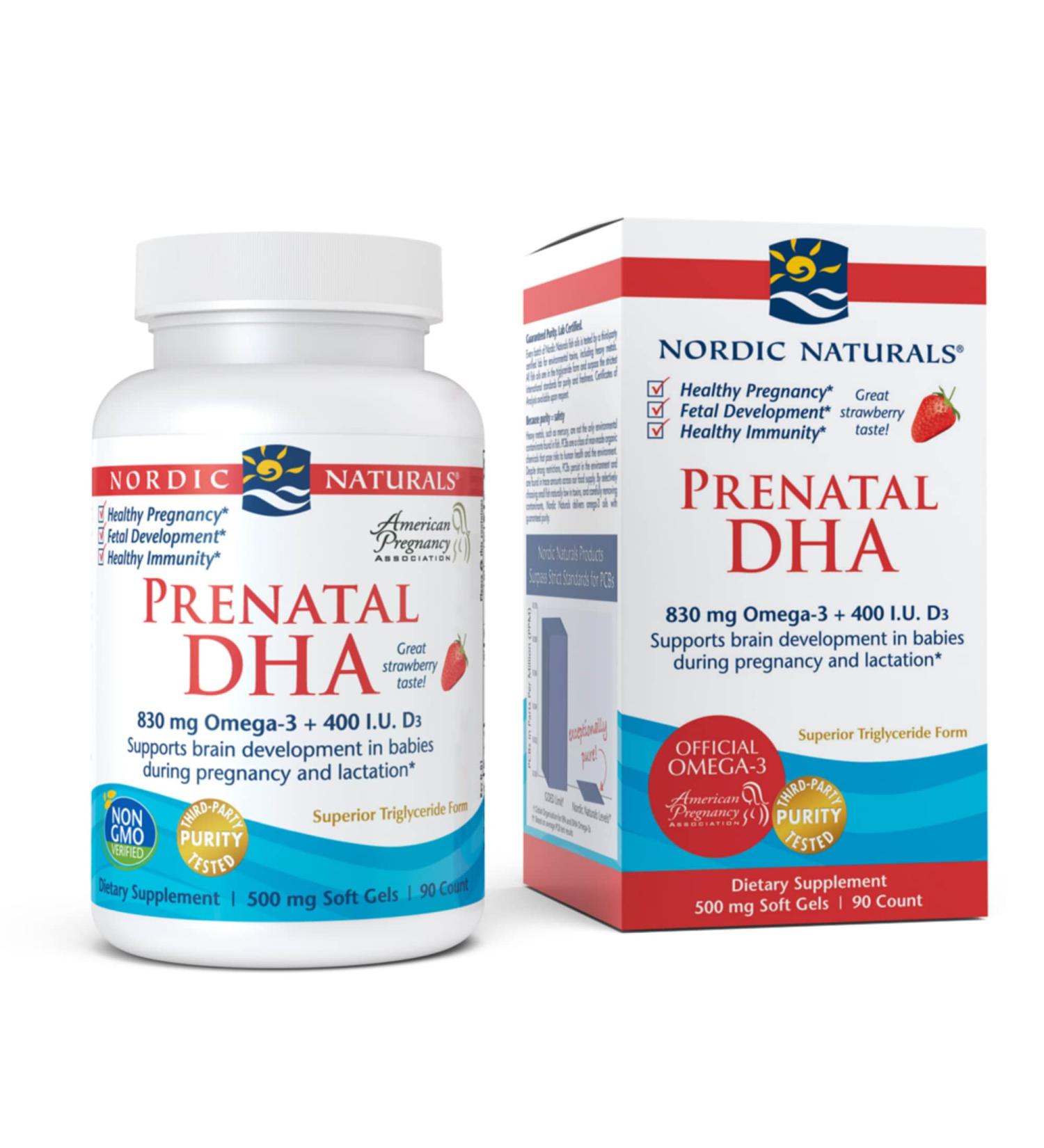 Nordic Naturals Prenatal DHA Strawberry - 90 Soft Gels for Healthy Pregnancy - Buy Online on GoSupps.com