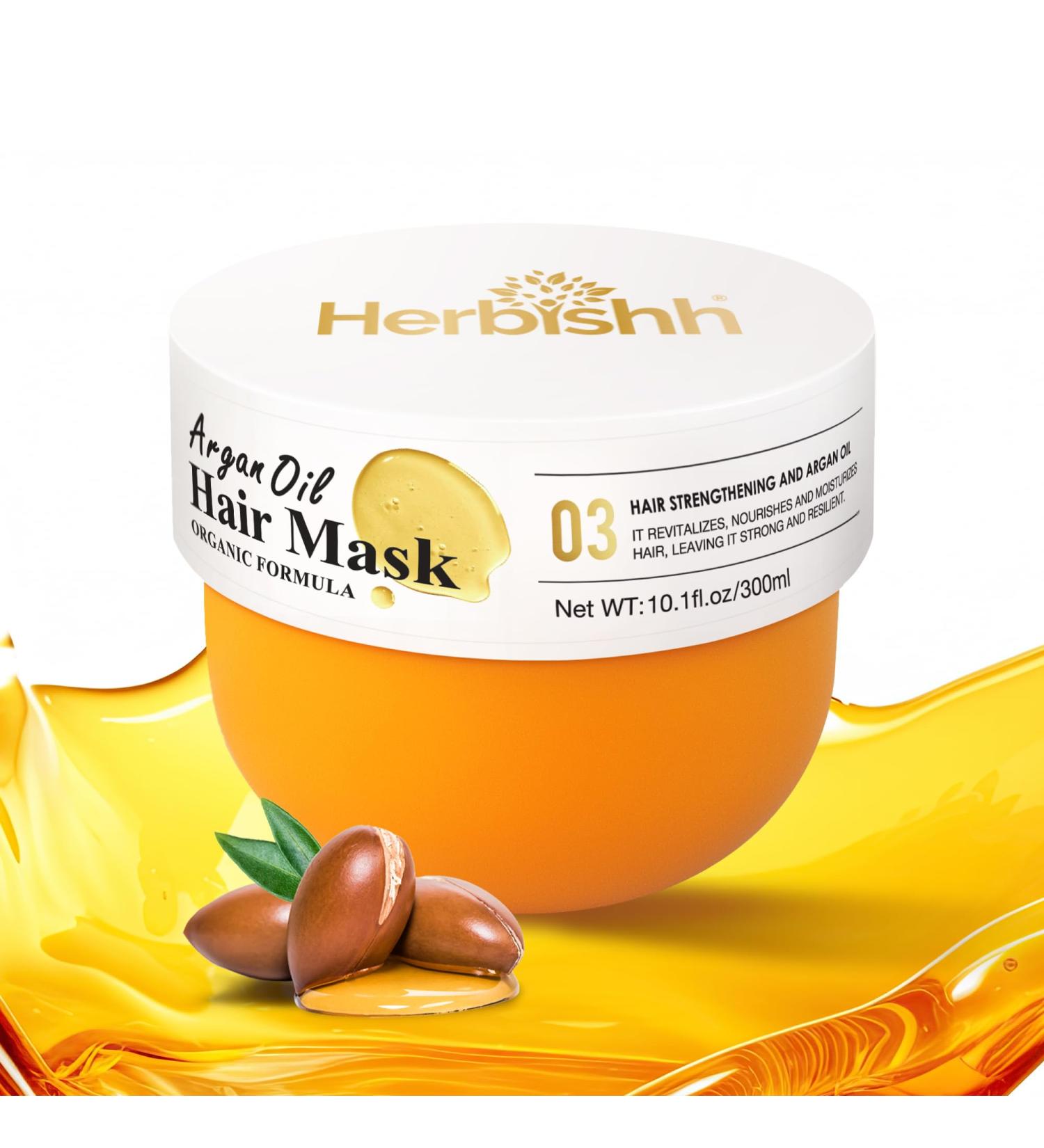 Herbishh Argan oil Hair Mask Deep Conditioning Moisturizer for Dry & Damaged Hair Hydrating Repair Treatment With Coconut & Avocado oil for Curly Frizzy and Color Treated Hair 10.1 fl.oz - Buy Online on GoSupps.com