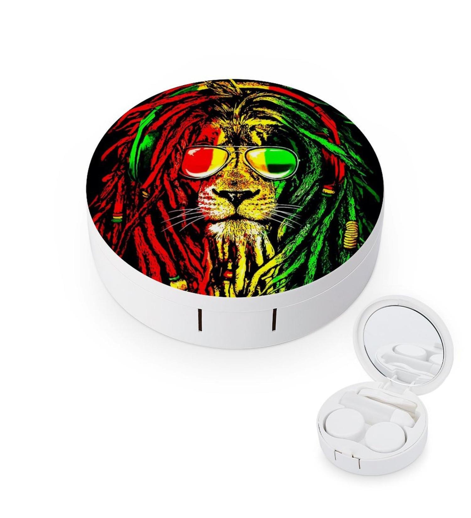Reggae Rasta Flag Lion Contact Lens Case - Portable Kit with Mirror | Cute Lens Holder for Travel - Buy Online on GoSupps.com
