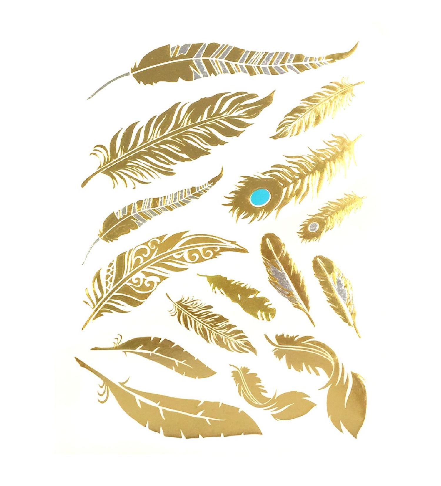 Allydrew Large Metallic Gold Silver and Black Body Art Temporary Tattoos  Phoenix Feathers