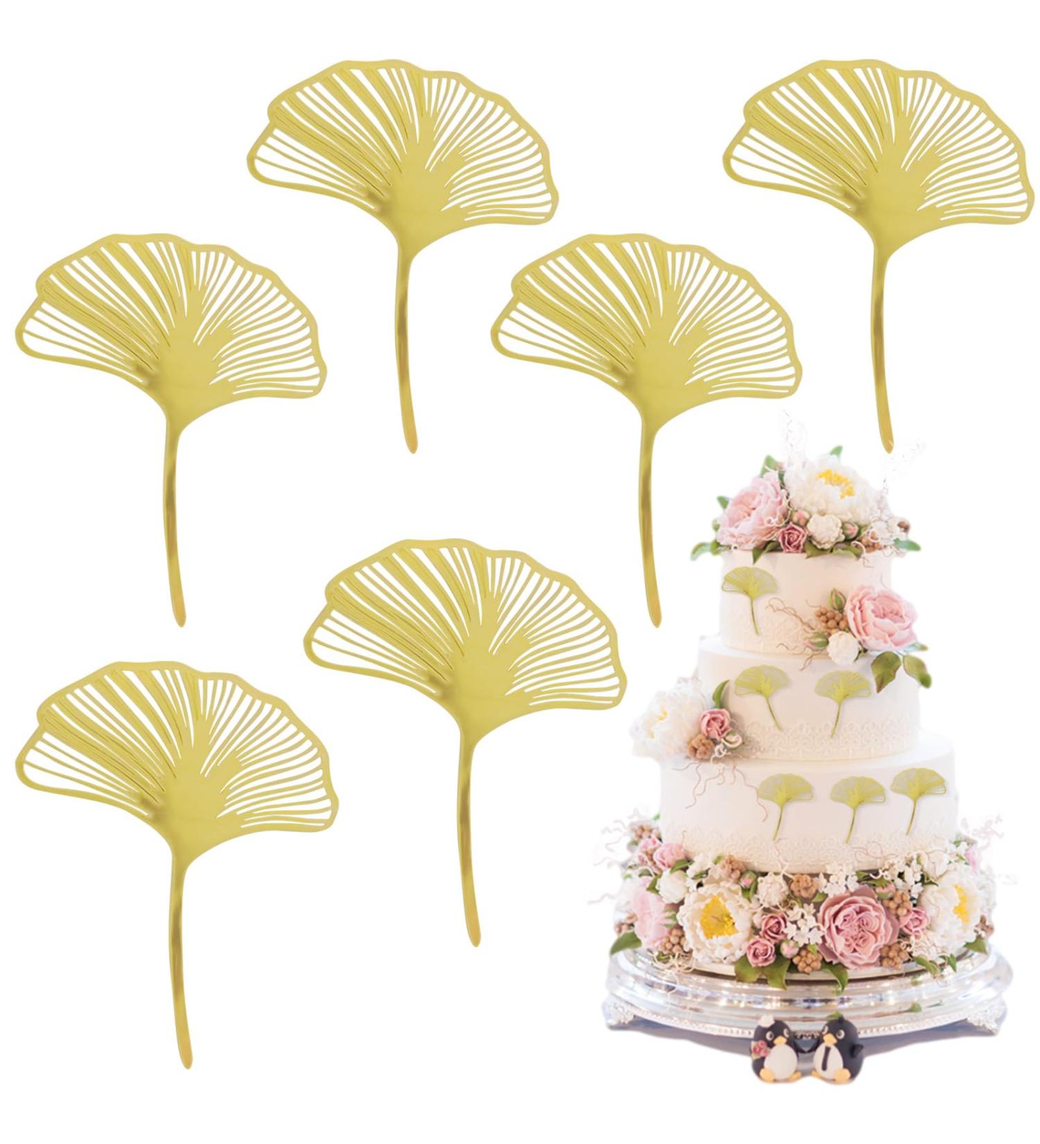 KIPTVO 6PCS Ginkgo Leaves Cake topper Acrylic Leaf Gold Cupcake Topper For Baby Shower Diy Birthday Party Wedding Valentine's Day - Buy Online on GoSupps.com