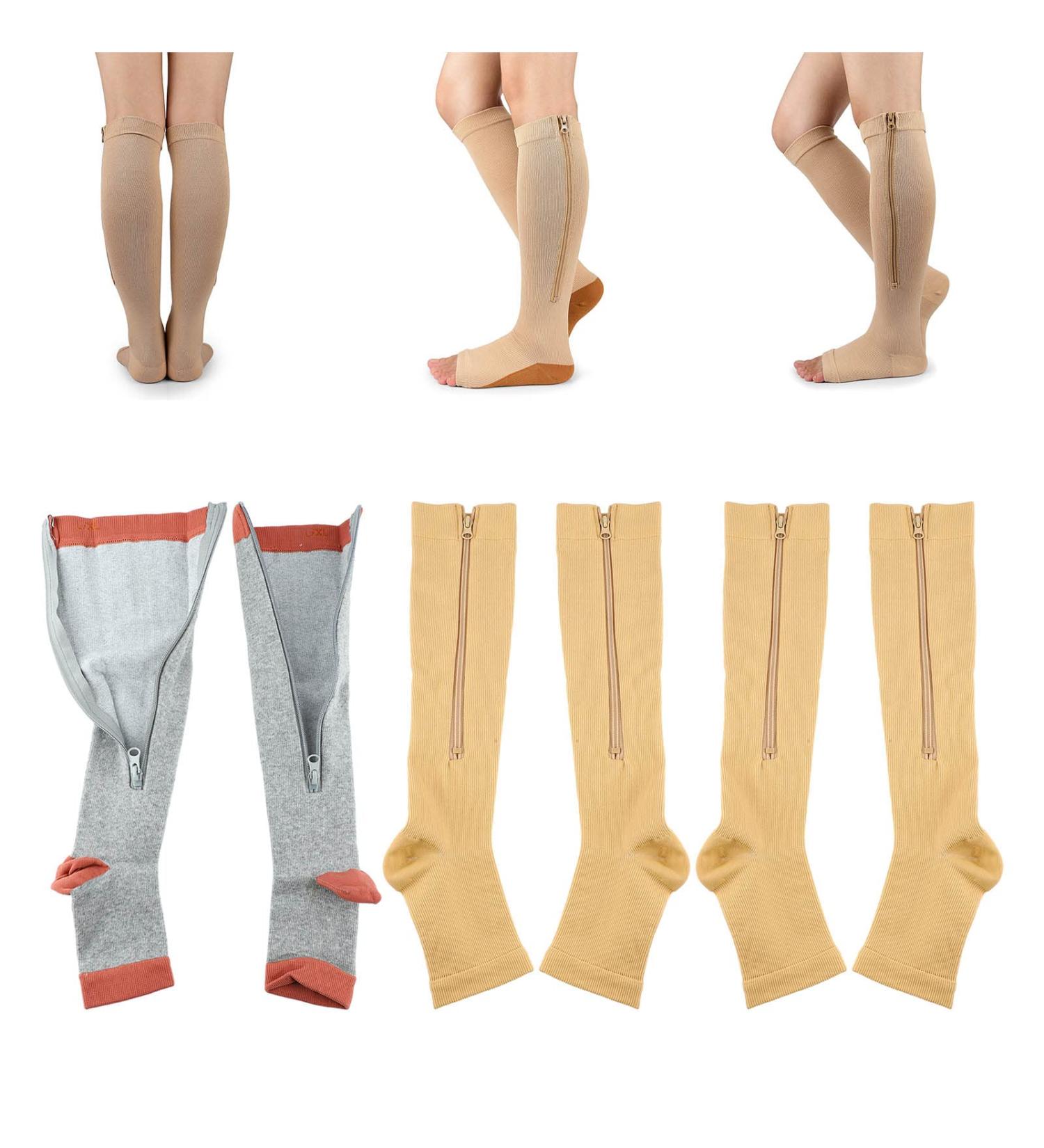 Herchr Compression Socks with Zipper - 3 Pairs Breathable Nylon Calf Stockings Open Toe Sports Compression for Men & Women XXL | Shop Internationally - Buy Online on GoSupps.com
