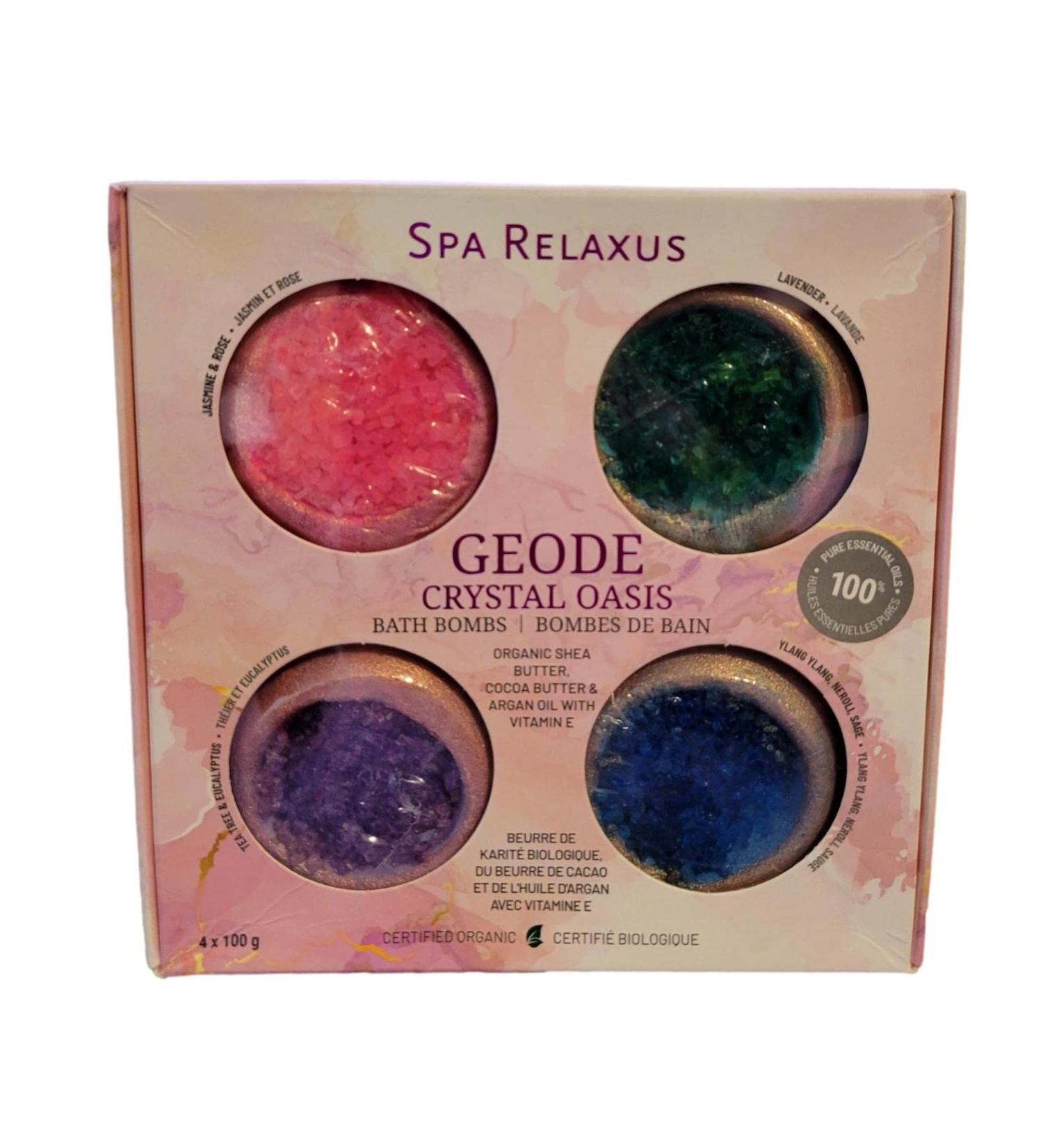 Geode Crystal Oasis Organic Bath Bomb Gift Set - Set of 4 x 100g with Pure Essential Oils - Buy Online on GoSupps.com