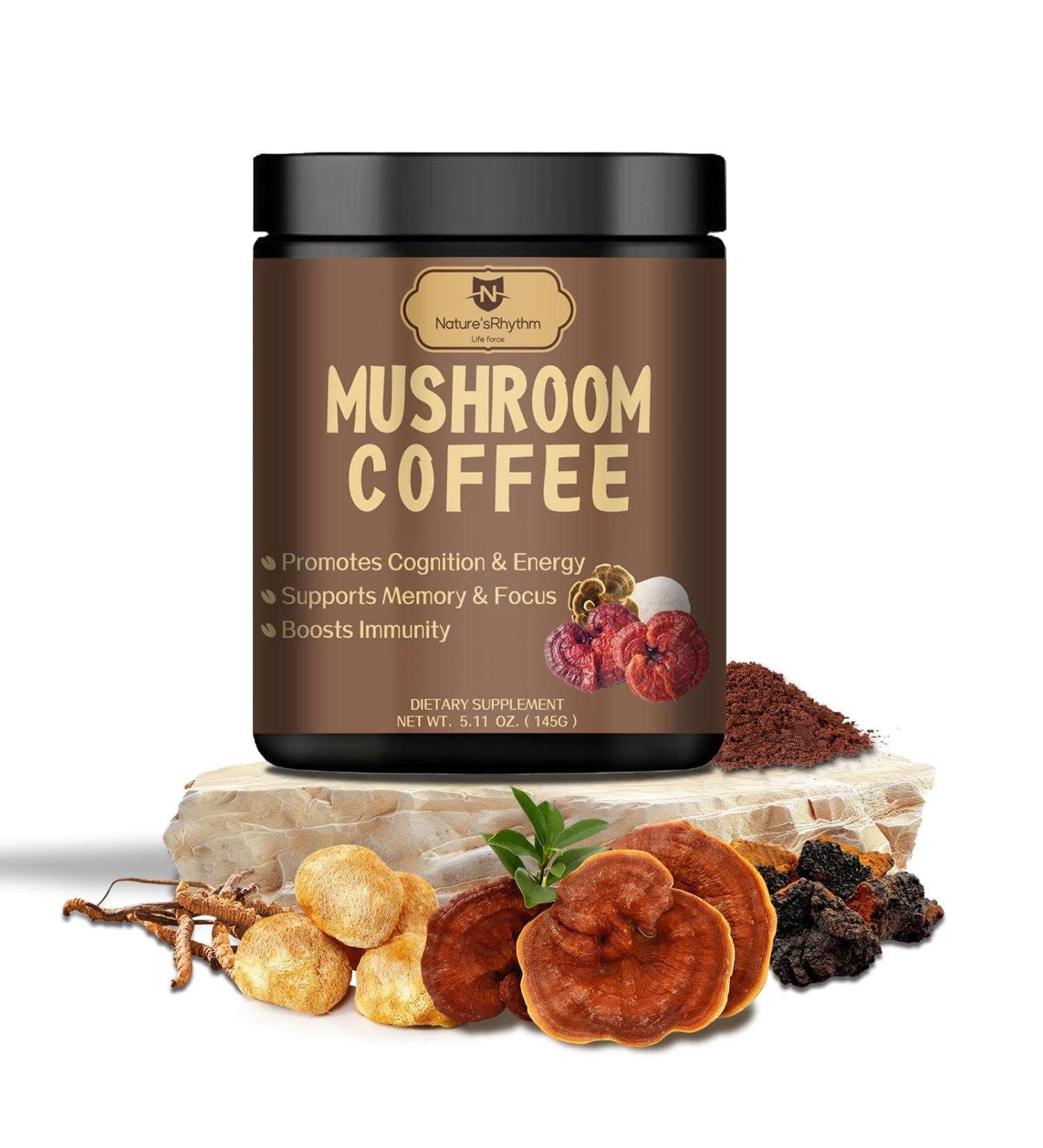 Nature's Rhythm Organic Mushroom Coffee with Lion's Mane Mushroom Ganoderma Lucidum Cordyceps for Energy Focus and Immunity Decaf Mushrooms Coffee - Buy Online on GoSupps.com