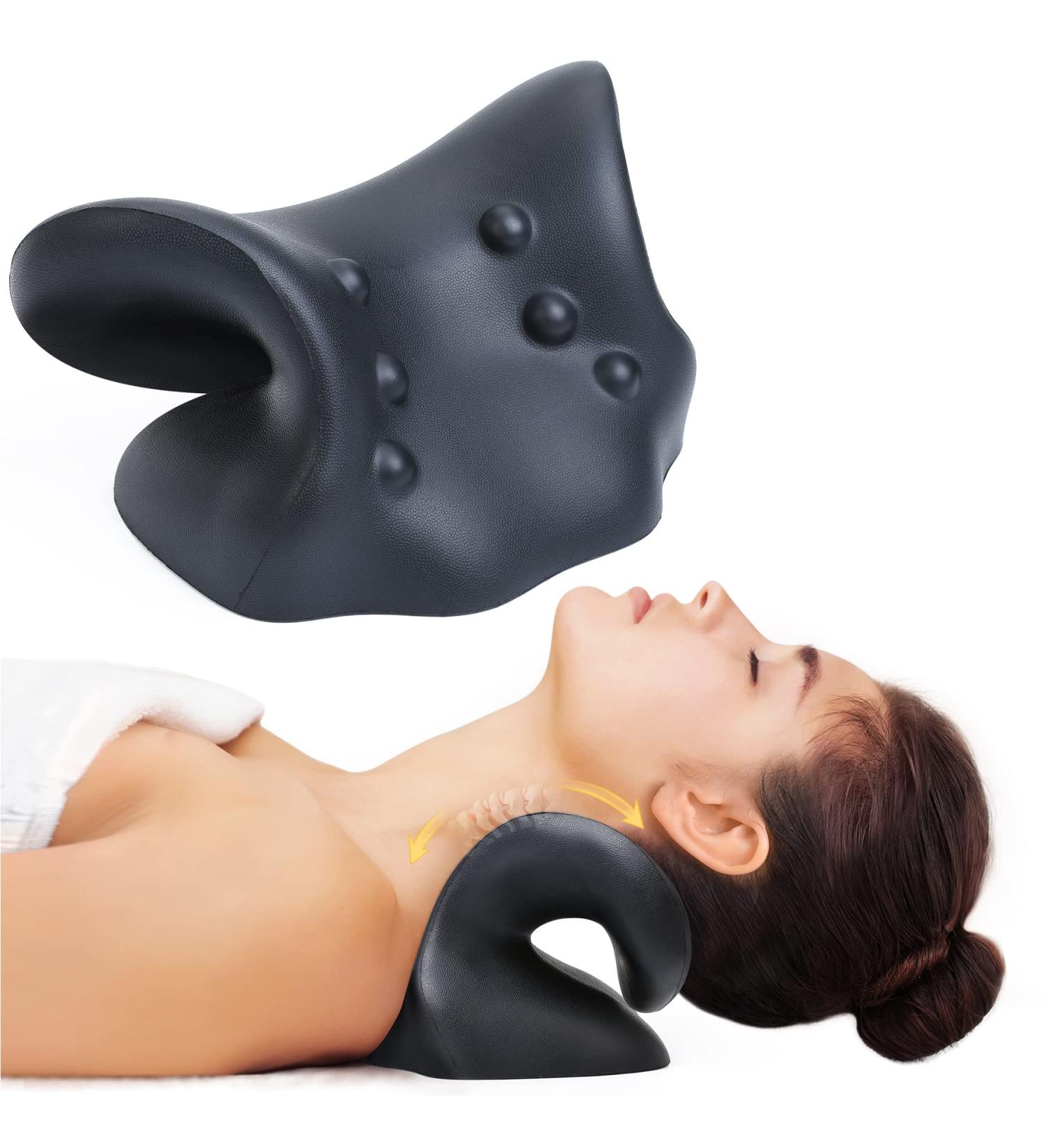 Neck Stretcher & Shoulder Relaxer for Pain Relief - Cervical Traction Device Pillow for Muscle Relaxation - TMJ Support - Chiropractic Pillow (Black, Large) - Buy Online on GoSupps.com