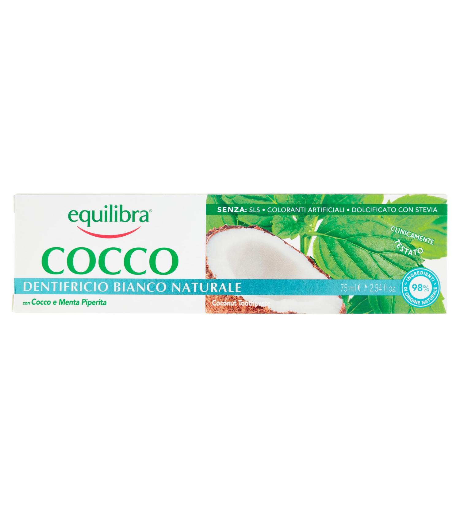 Equilibra Igiene Dentale Cocco Dentifricio Bianco Naturale Protegge i Denti da Carie e Tartaro e Assicura un Alito Fresco Ada