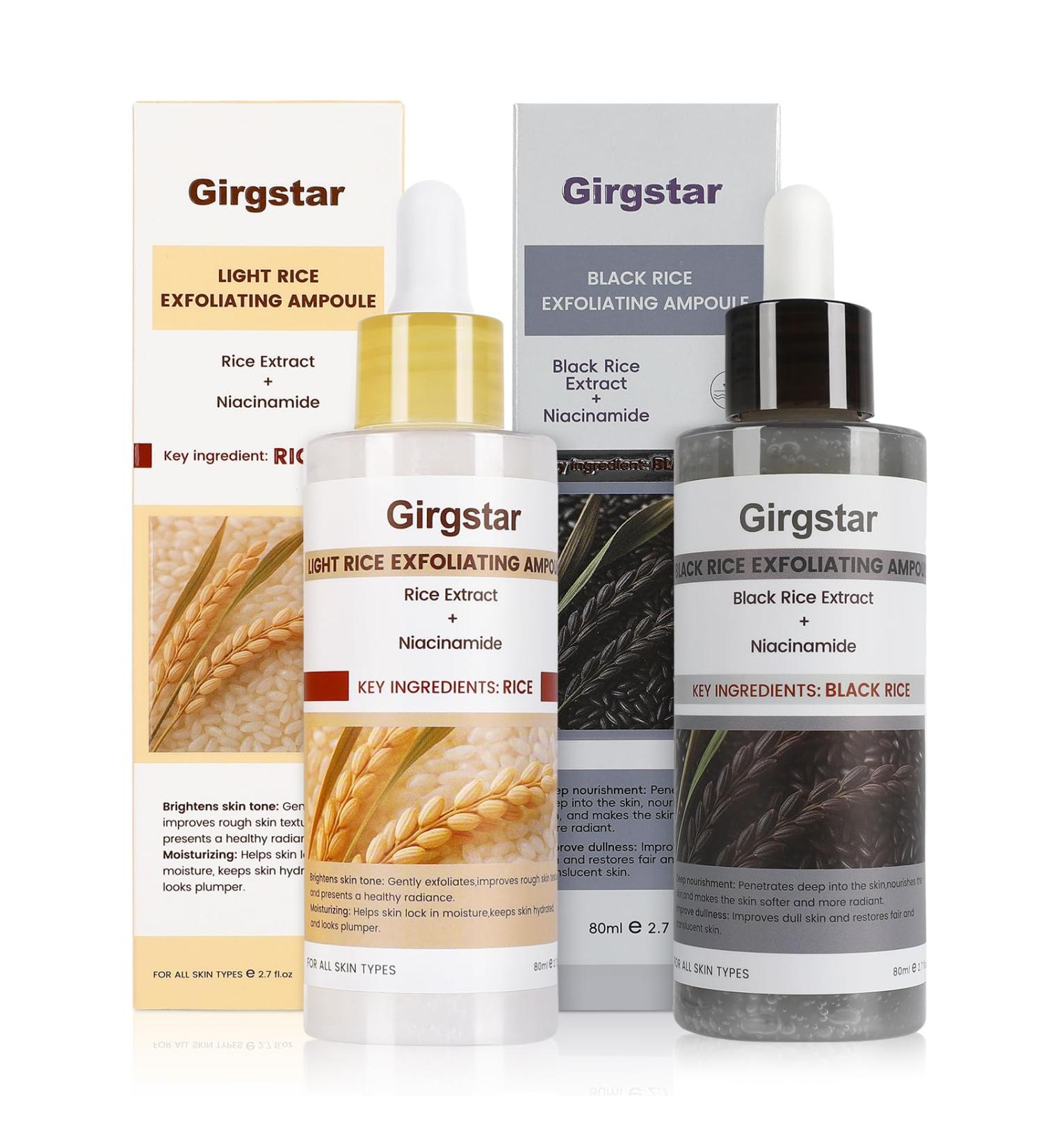Girgstar Black and White Rice Peeling Ampoule Peel Shot Glow Rice Ampoule Duo Black & White Rice Exfoliant Dead Skin Remover for Face & Body Moisturizing & Pore Minimizer for All Skin Types - Buy Online on GoSupps.com