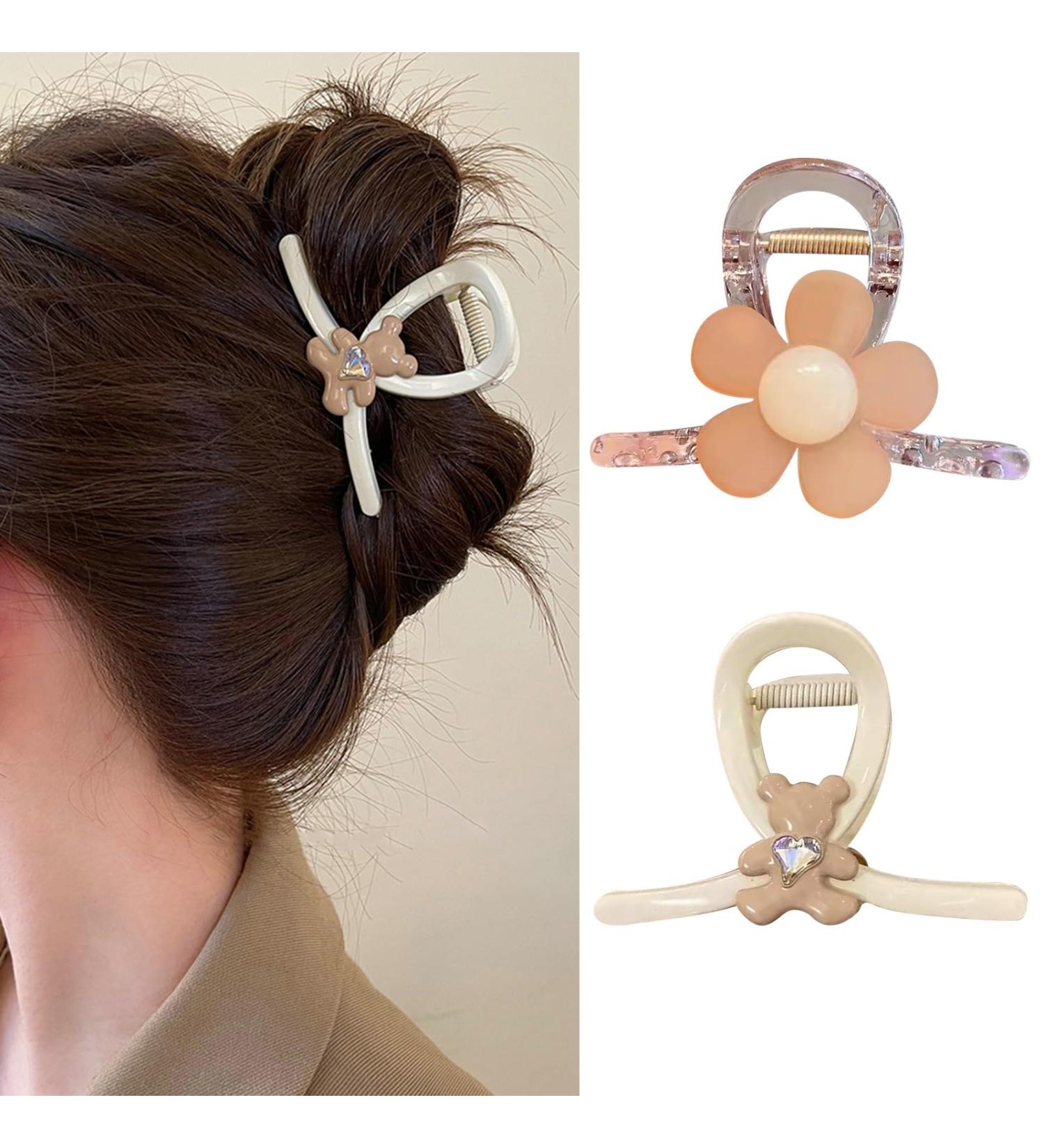 Souarts Butterfly Flowers Hair Clip Set - Non-Slip Metal Hair Clips for Girls & Women - Thick Hair Claws & Styling Accessories (Brown Bear Flowers 2 Pack) - Buy Online on GoSupps.com
