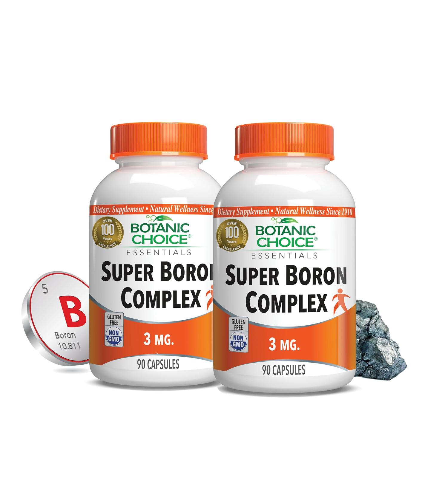 Botanic Choice Super Boron Complex (3mg) - Promotes Bone & Prostate Health by Metabolizing Calcium & Magnesium - 3 Forms of Boron for Men & Women - 2 Pack 90 Count (Pack of 2) - Buy Online on GoSupps.com