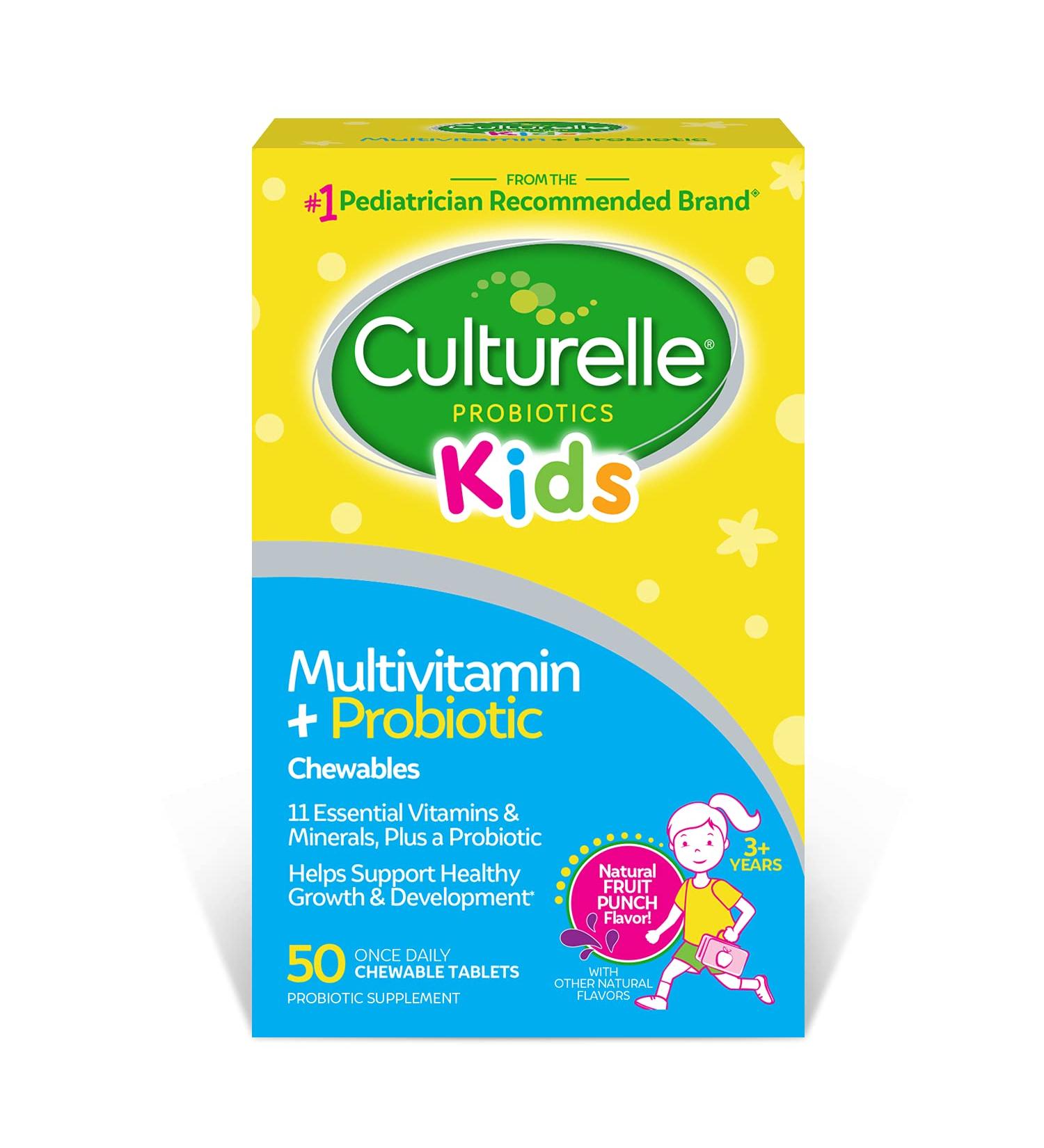 Culturelle Kids Probiotics Multivitamin Fruit Punch - 50 Chewable Tablets for Ages 3+ - Buy Online on GoSupps.com
