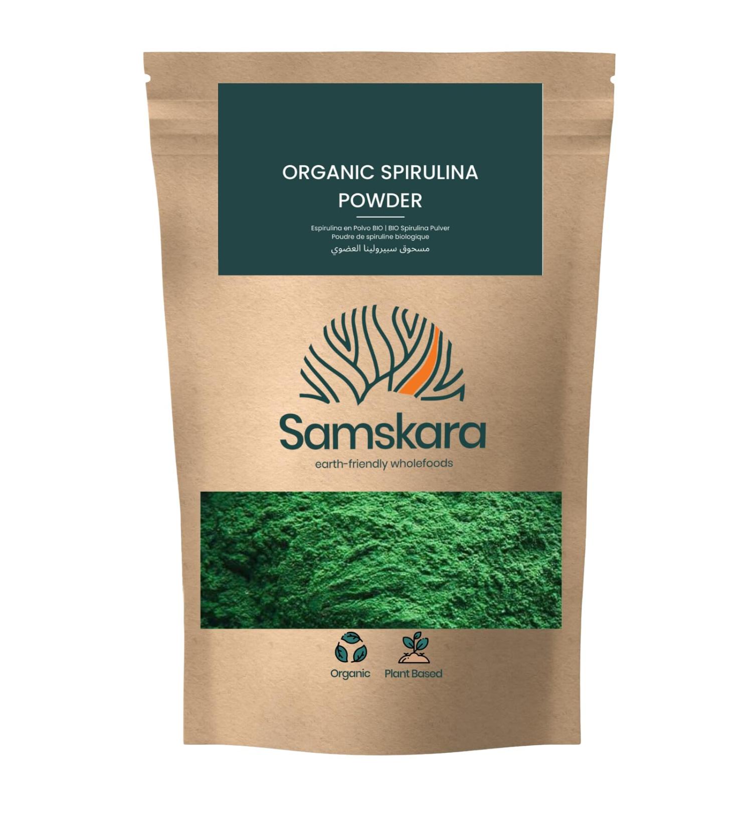  Samskara Samskara Organic Spirulina Powder | 63% Protein + 6% Leucine | Complete Nutrient Profile | Eco-Friendly Algae Rich in Minerals | 250g x 1 Pack - Ideal for Smoothies Tea Yogurt & - Buy Online on GoSupps.com