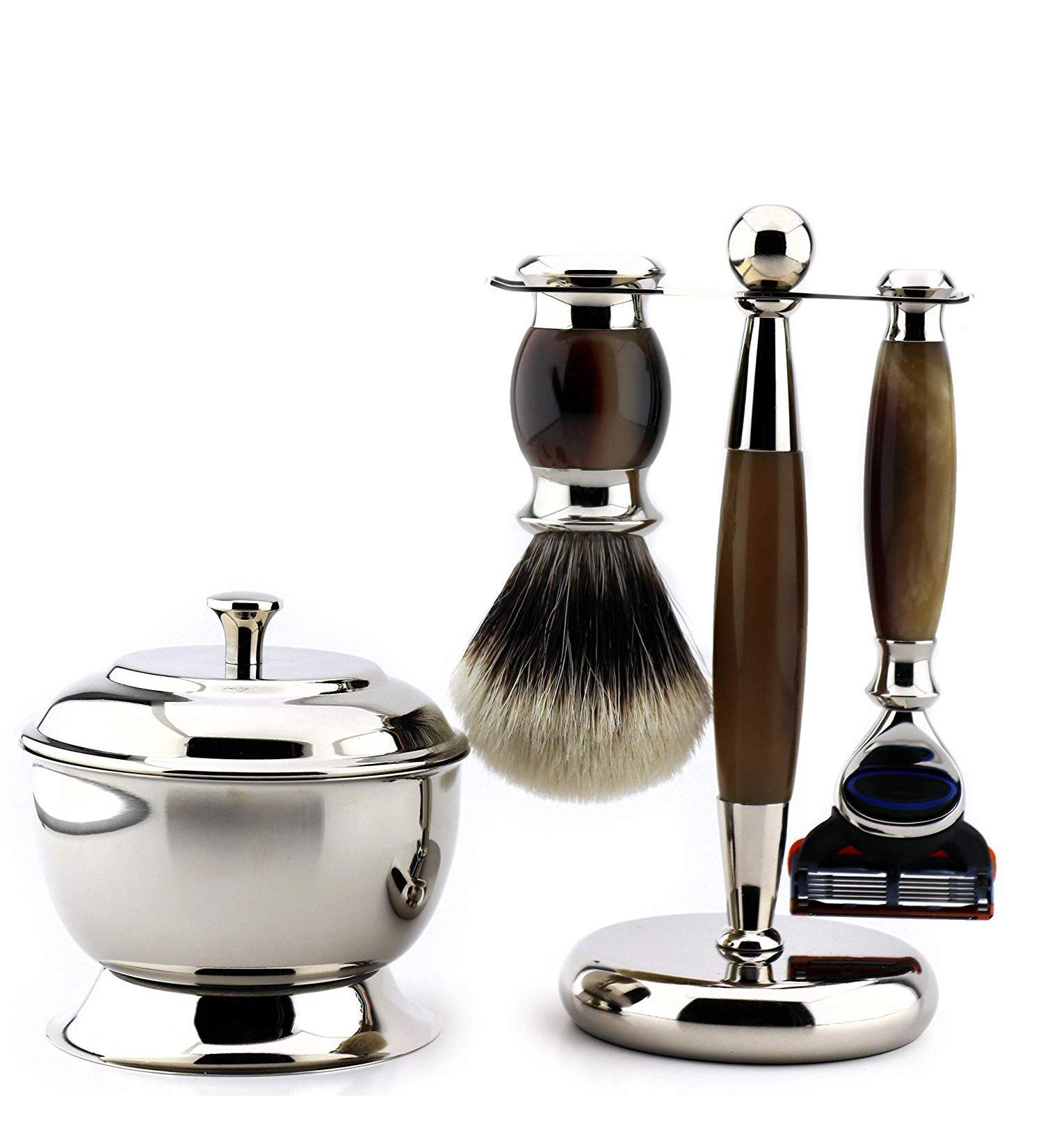 Premium Luxurious Shaving Set - 5 Edges Razor & Brush - International Shipping Available - Buy Online on GoSupps.com