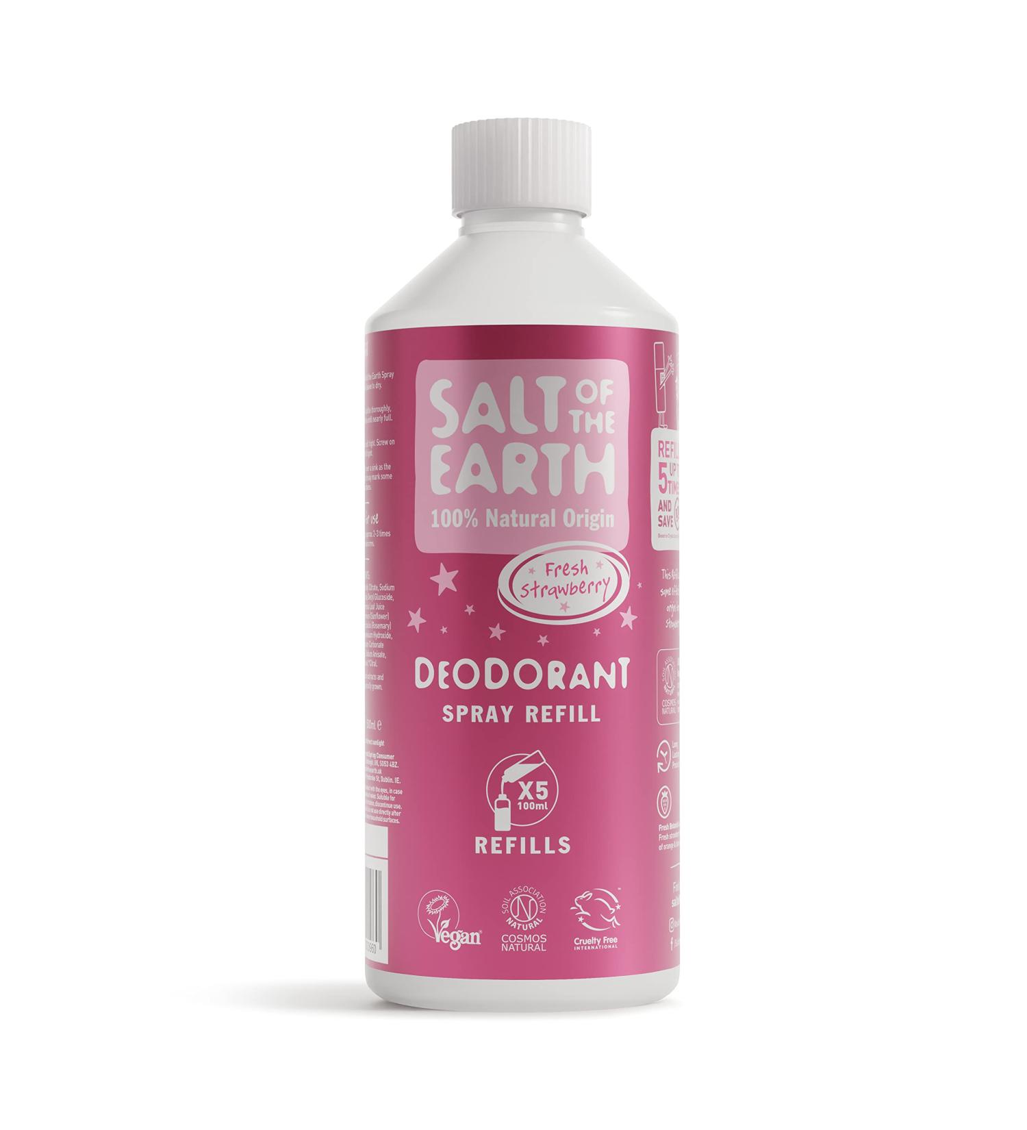 Salt of the Earth - Natural Deodorant Spray Refill - Certified Natural Vegan Long Lasting Protection Leaping Bunny Approved Made in the UK - 500ml (Sweet Strawberry 500ml) Sweet Strawberry 500 ml (Pack of 1) - Buy Online on GoSupps.com
