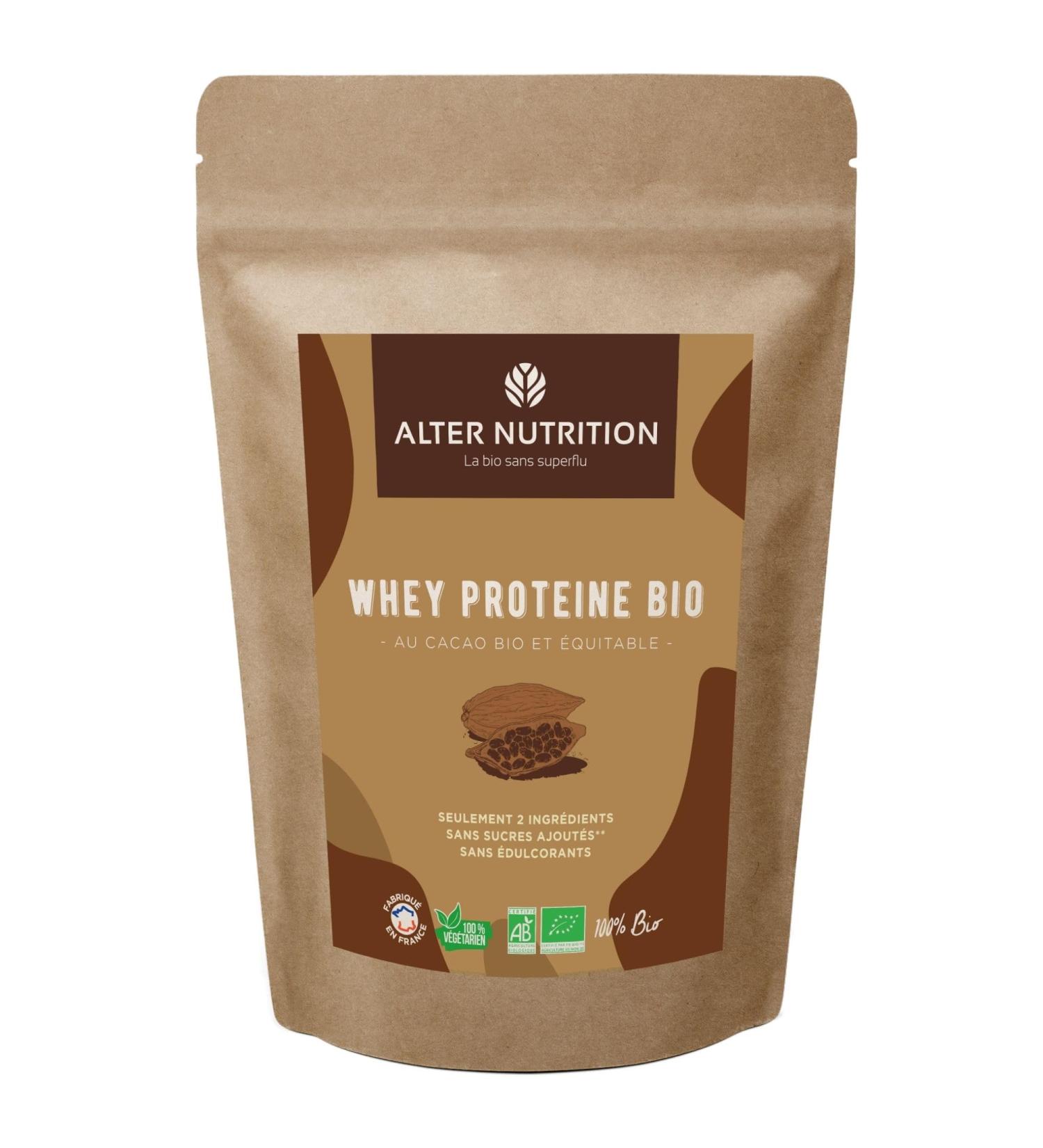 ALTER NUTRITION - Whey Protein Bio - Cocoa - Mass Gain - Recovery - BCAA - Organic Cow Milk - No Added Sugars - Made in France - 18g Protein Per Scoop - Bag of 1kg - Buy Online on GoSupps.com