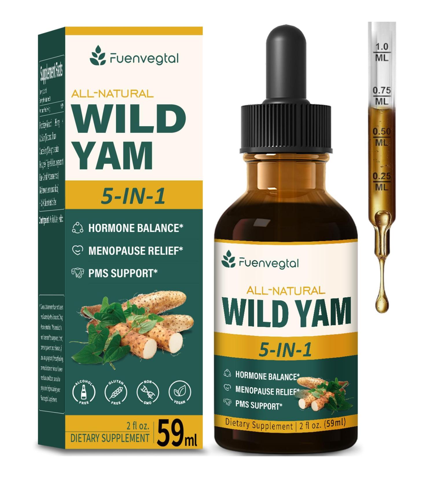 Herbal Drops Extract with Wild Yam for Hormone Balance Menopause Relief & PMS Support. 2oz